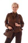 Silky blouse met strik uni bruin