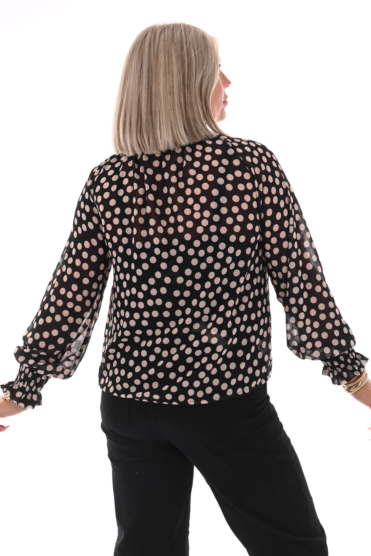 Top smock kraag dots zwart/wit