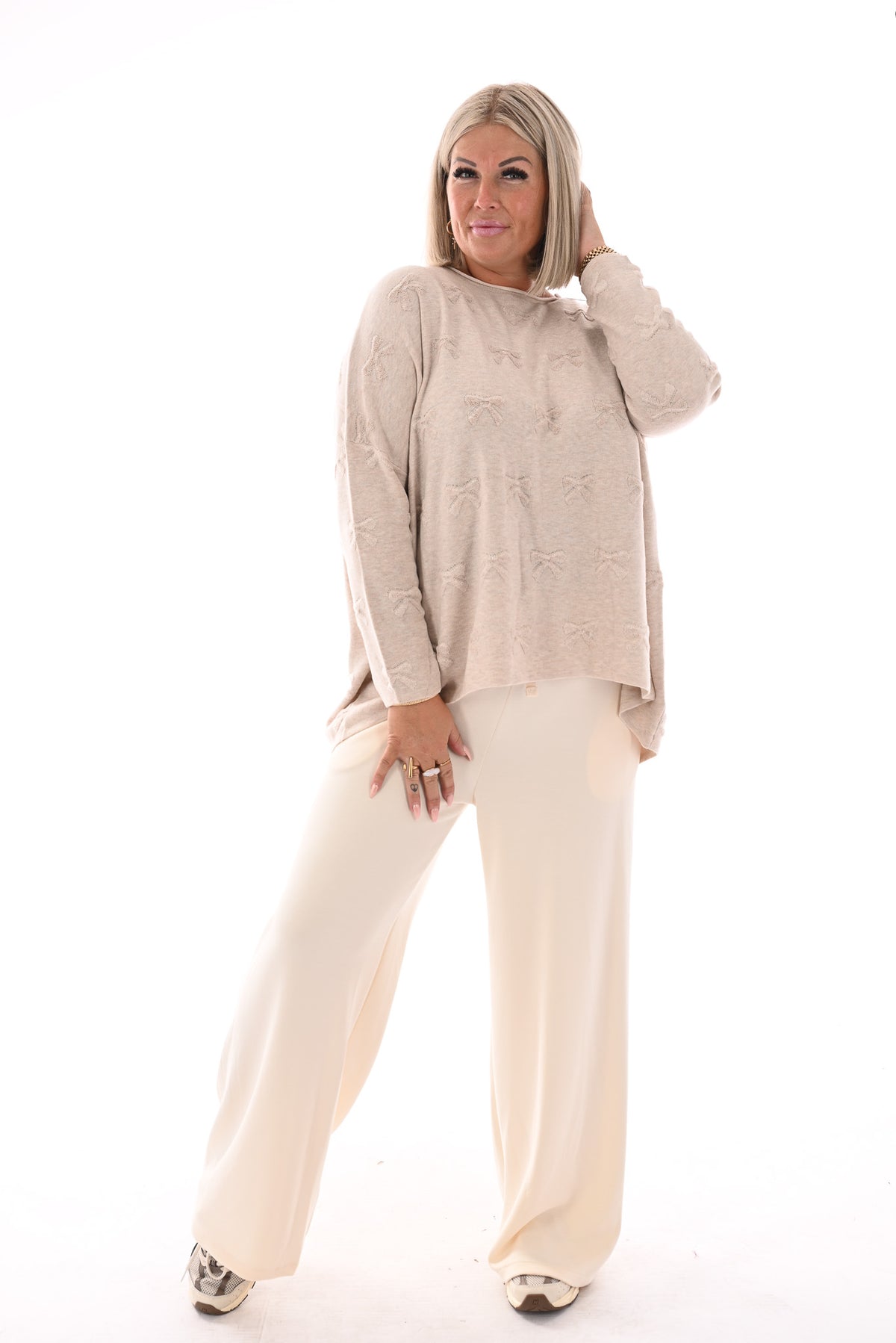 Wide leg joggingsbroek creme