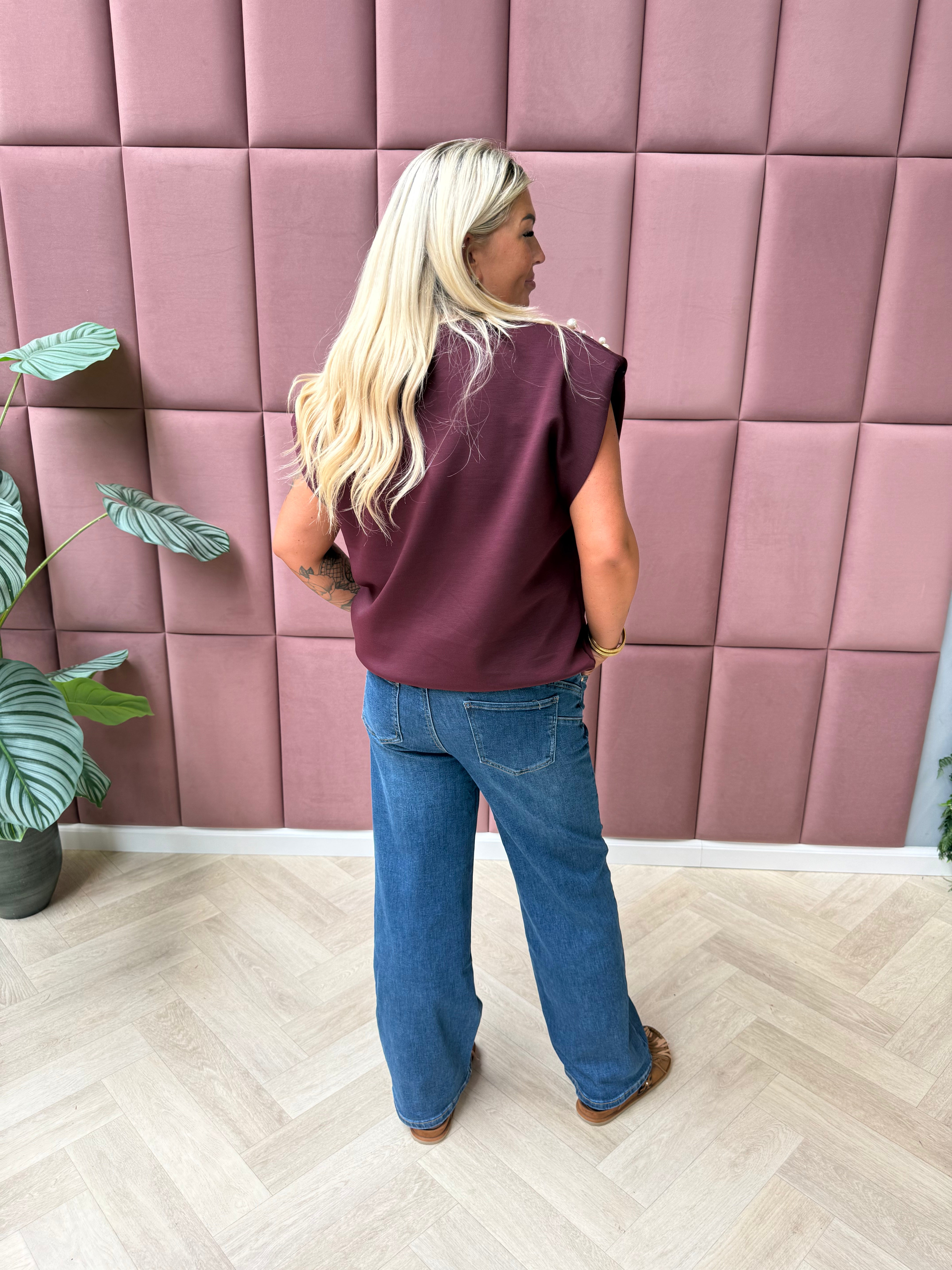 Shirt kapmouwen parels bordeaux