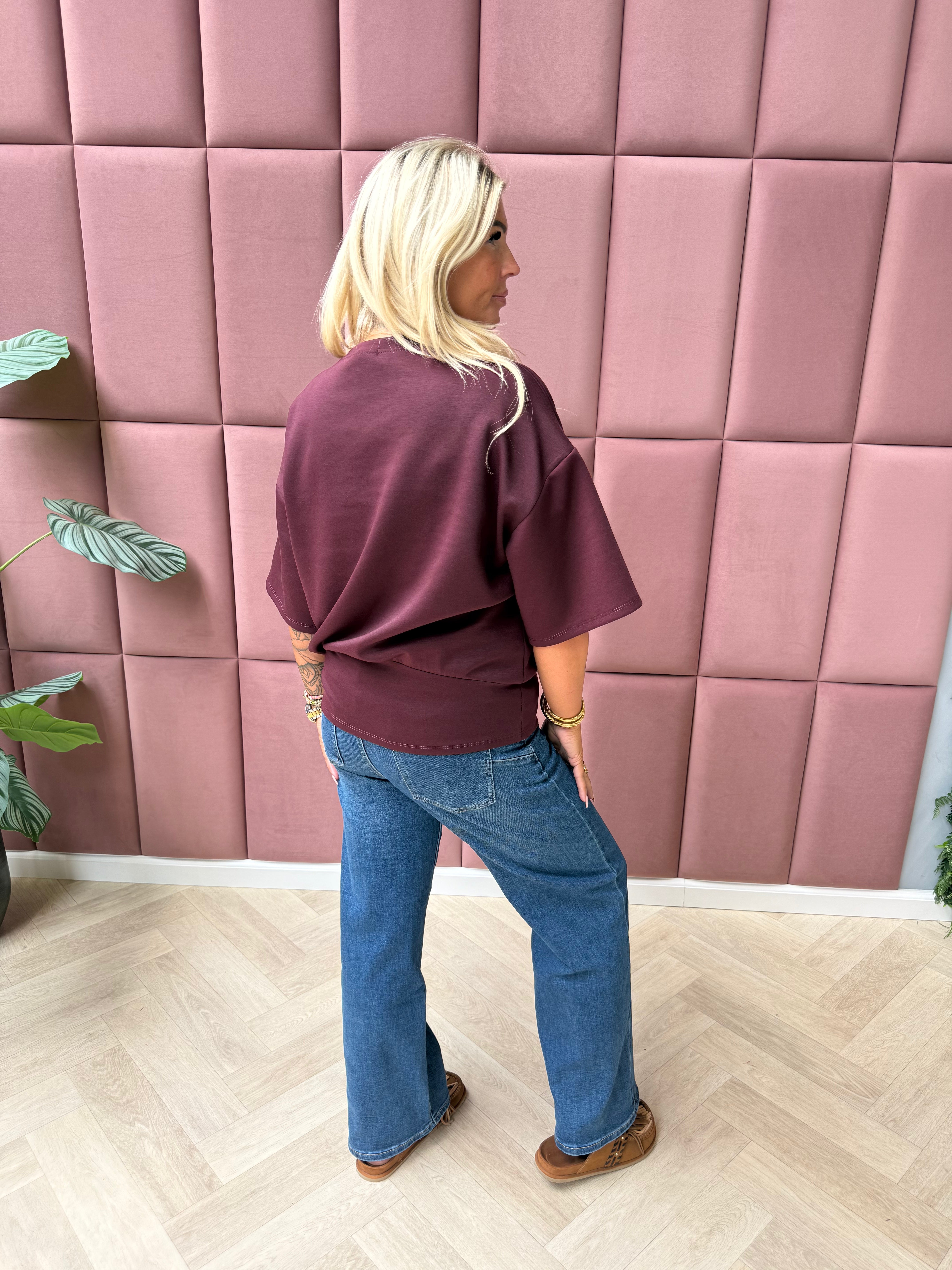 Sweater korte mouwen met strik bordeaux