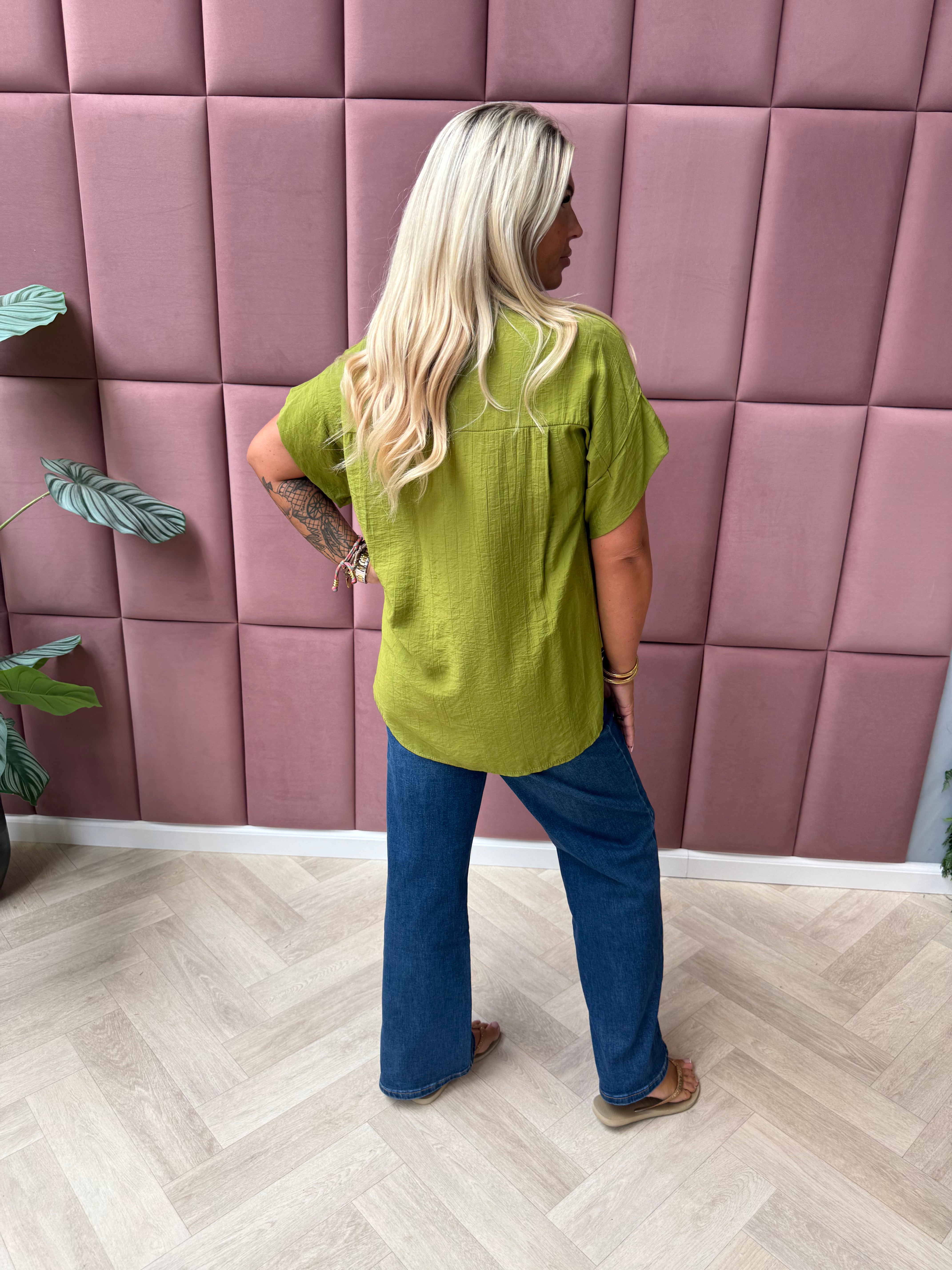 Blouse korte mouwen met veterdetail lime