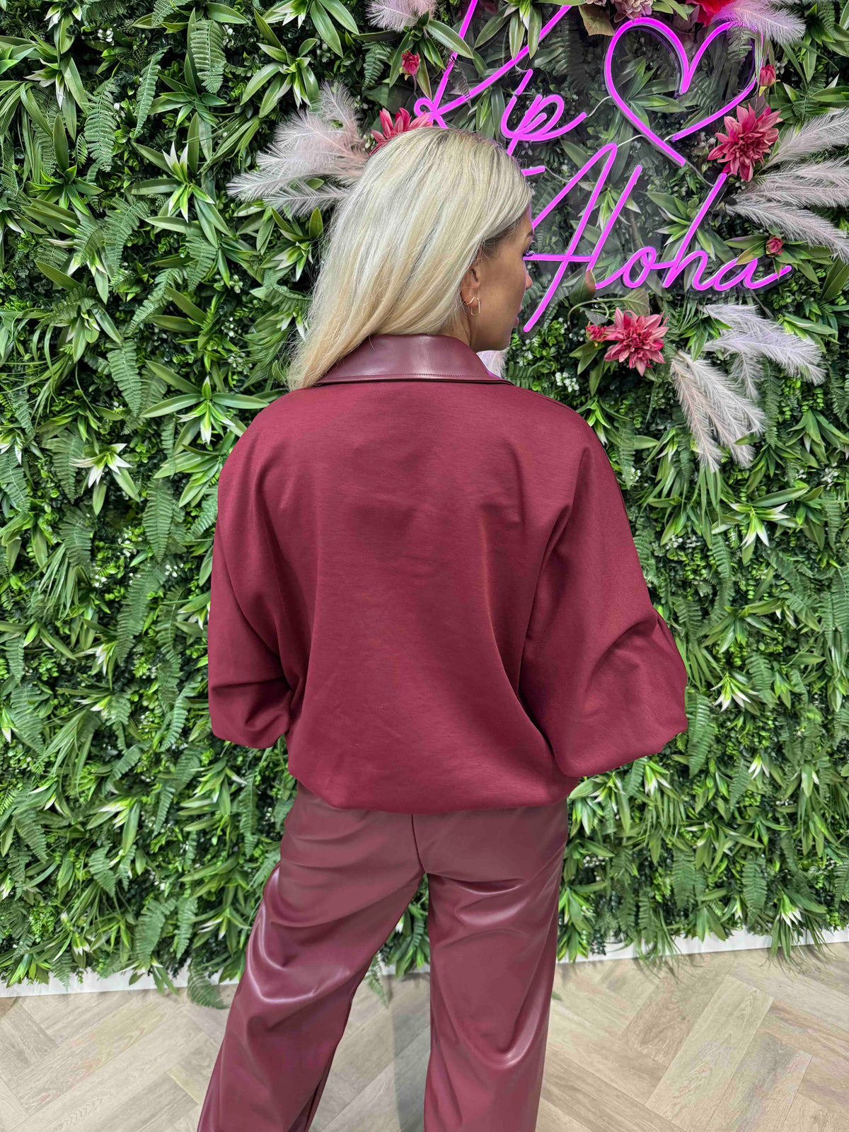 Tweedelig set leatherlook bordeaux