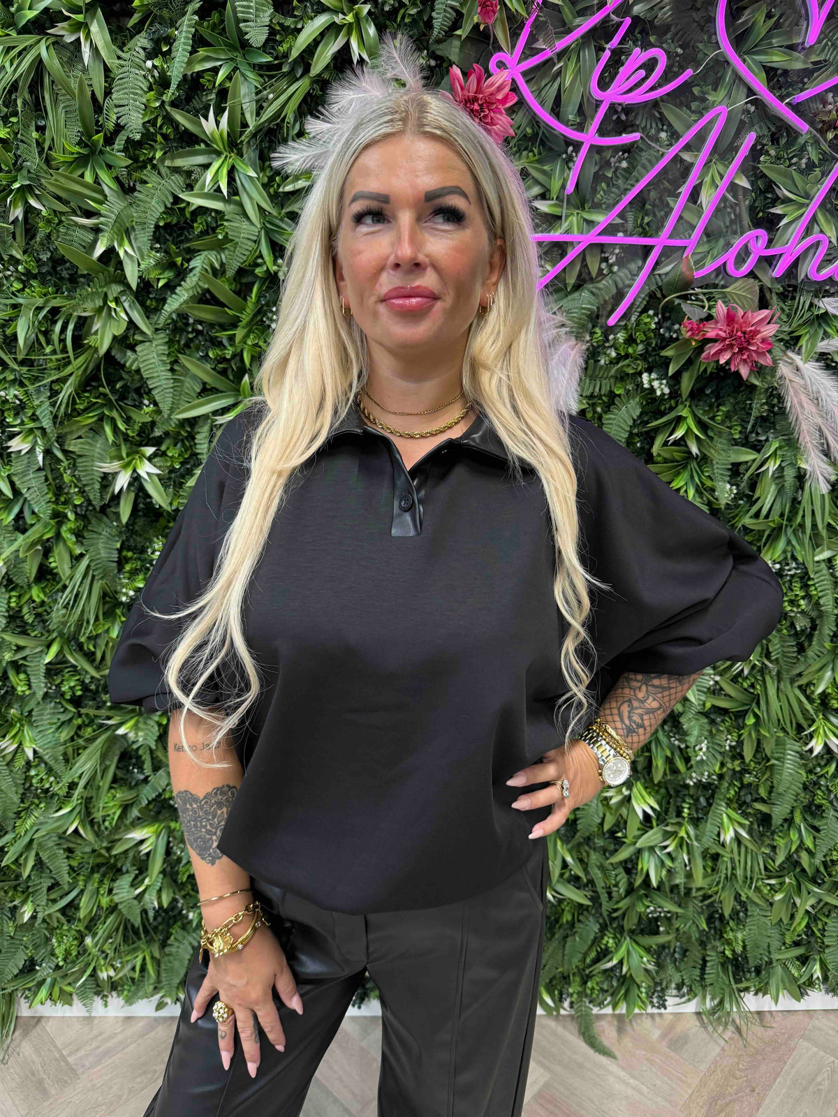 Tweedelig set leatherlook zwart