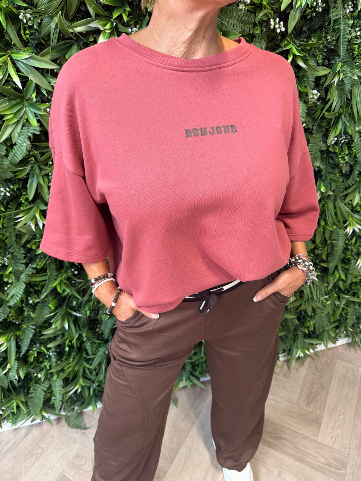 Sweater korte mouwen bonjour mauve