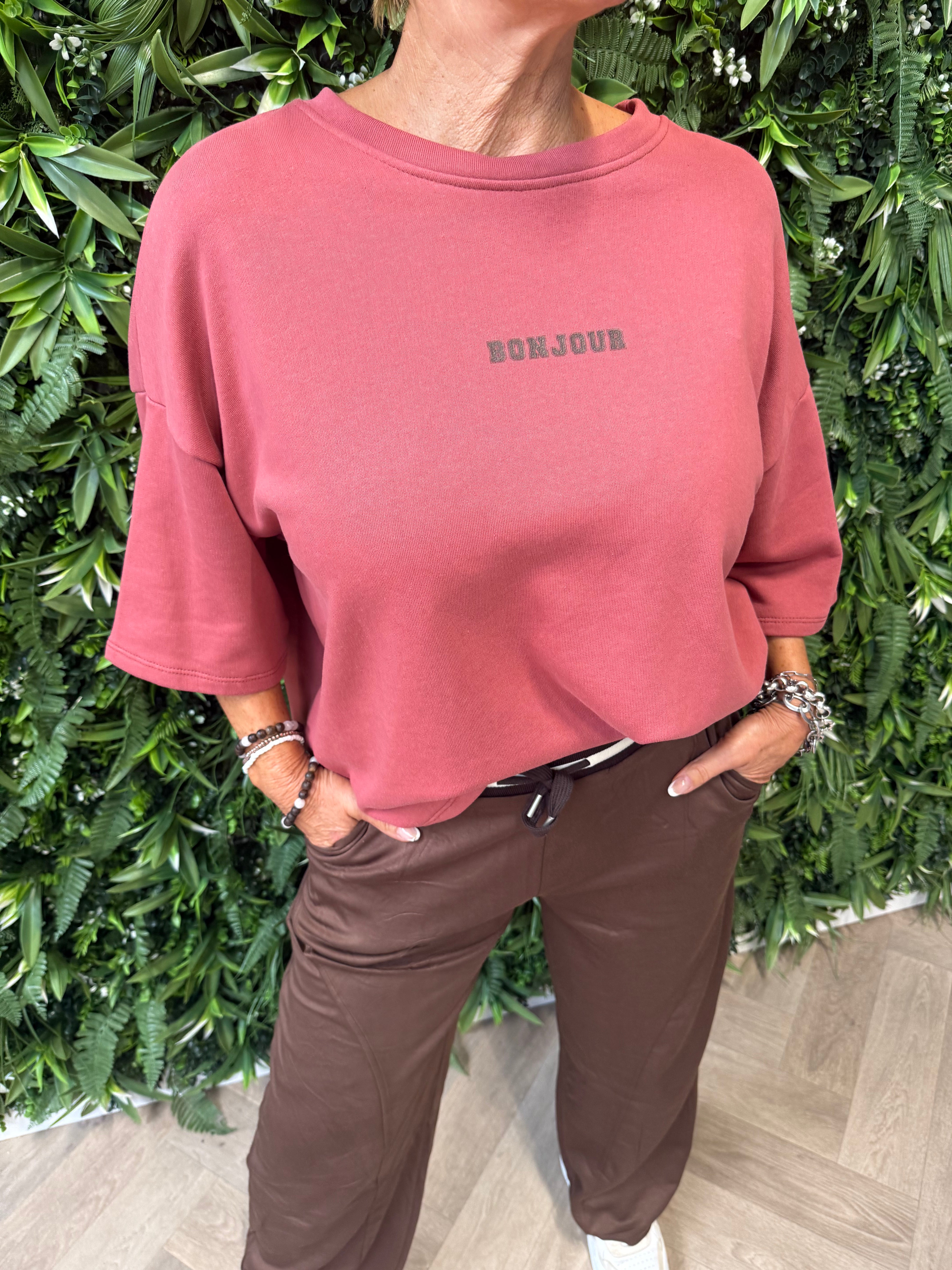 Sweater korte mouwen bonjour mauve