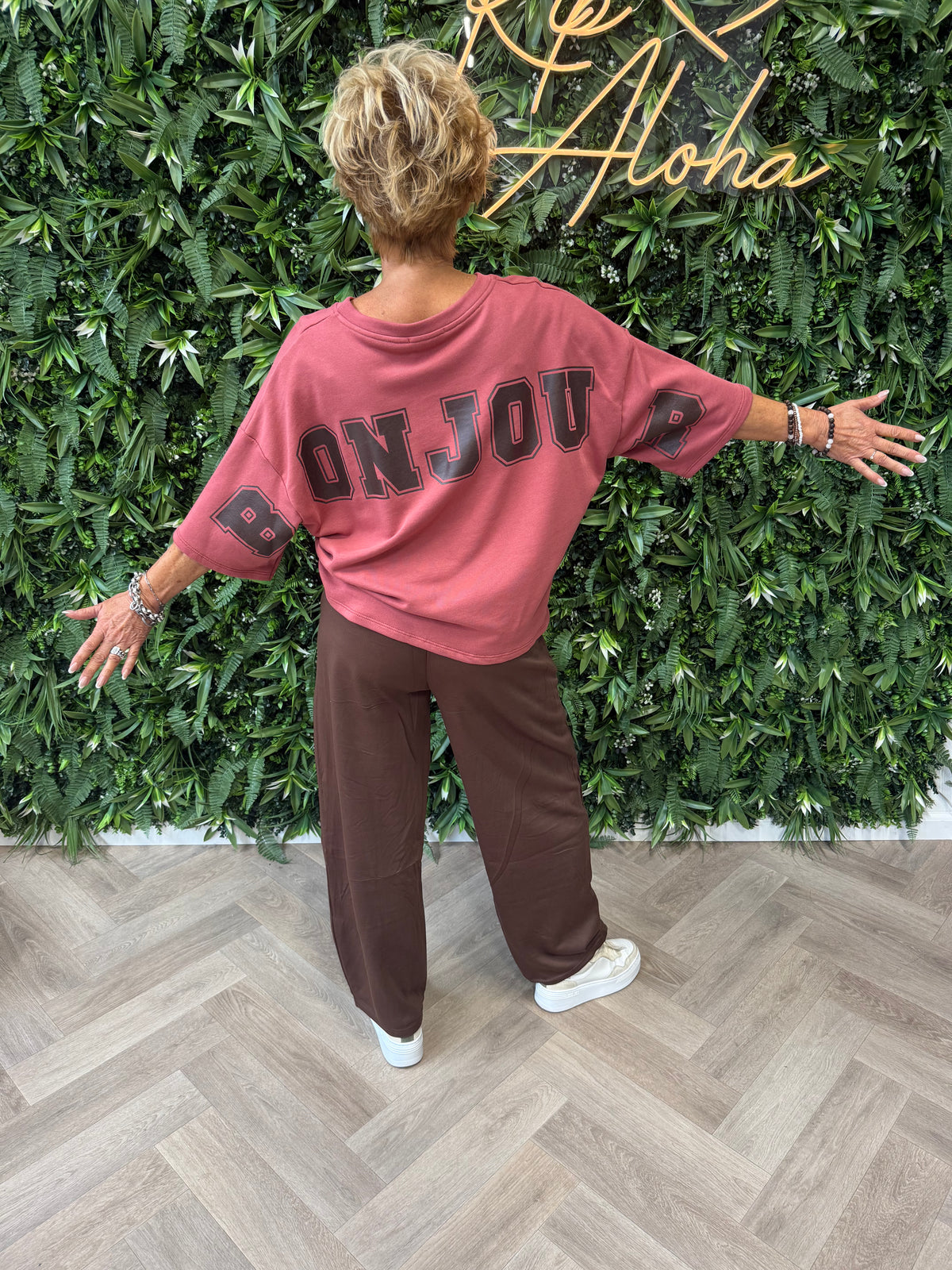 Sweater korte mouwen bonjour mauve