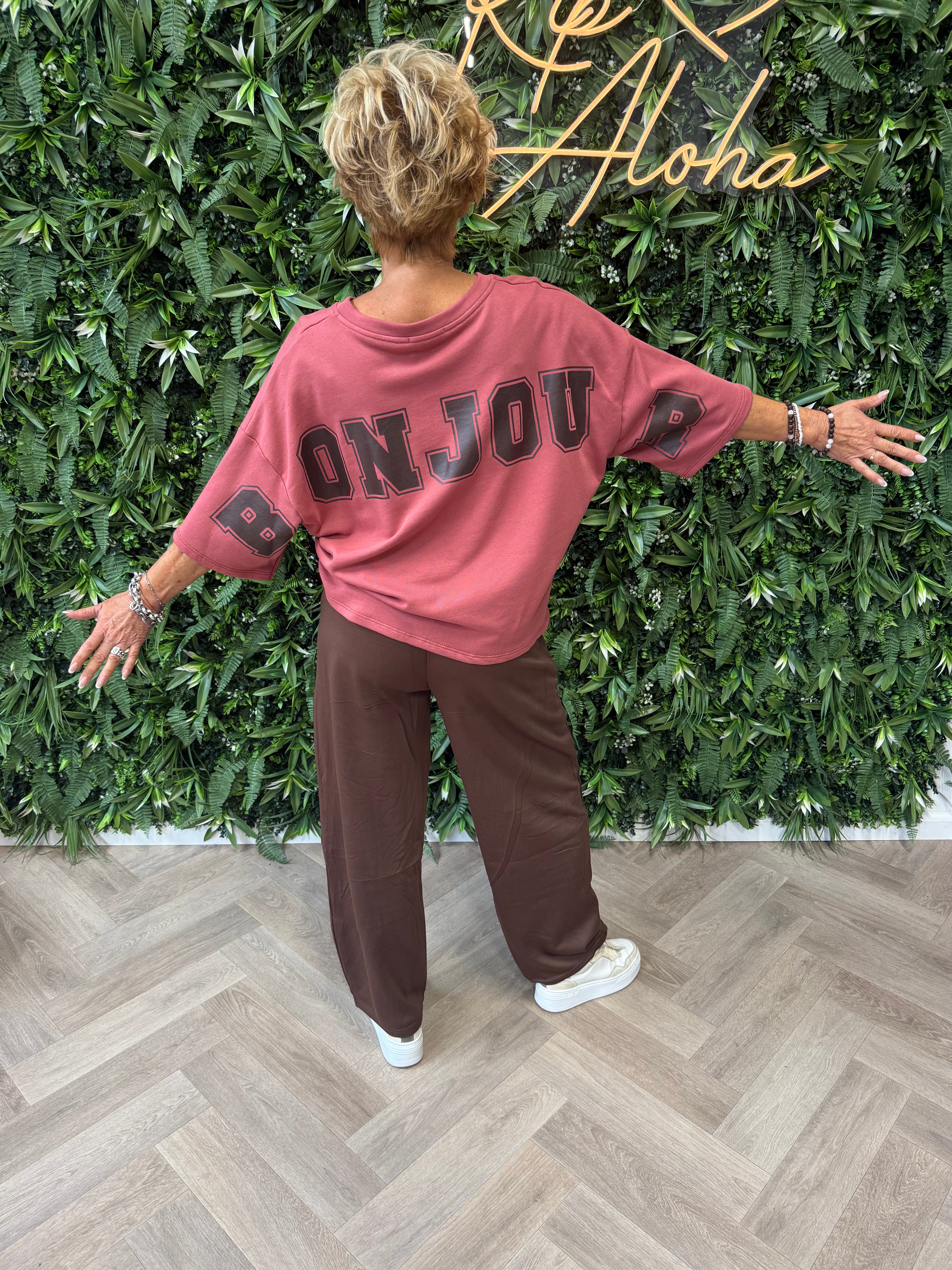 Sweater korte mouwen bonjour mauve