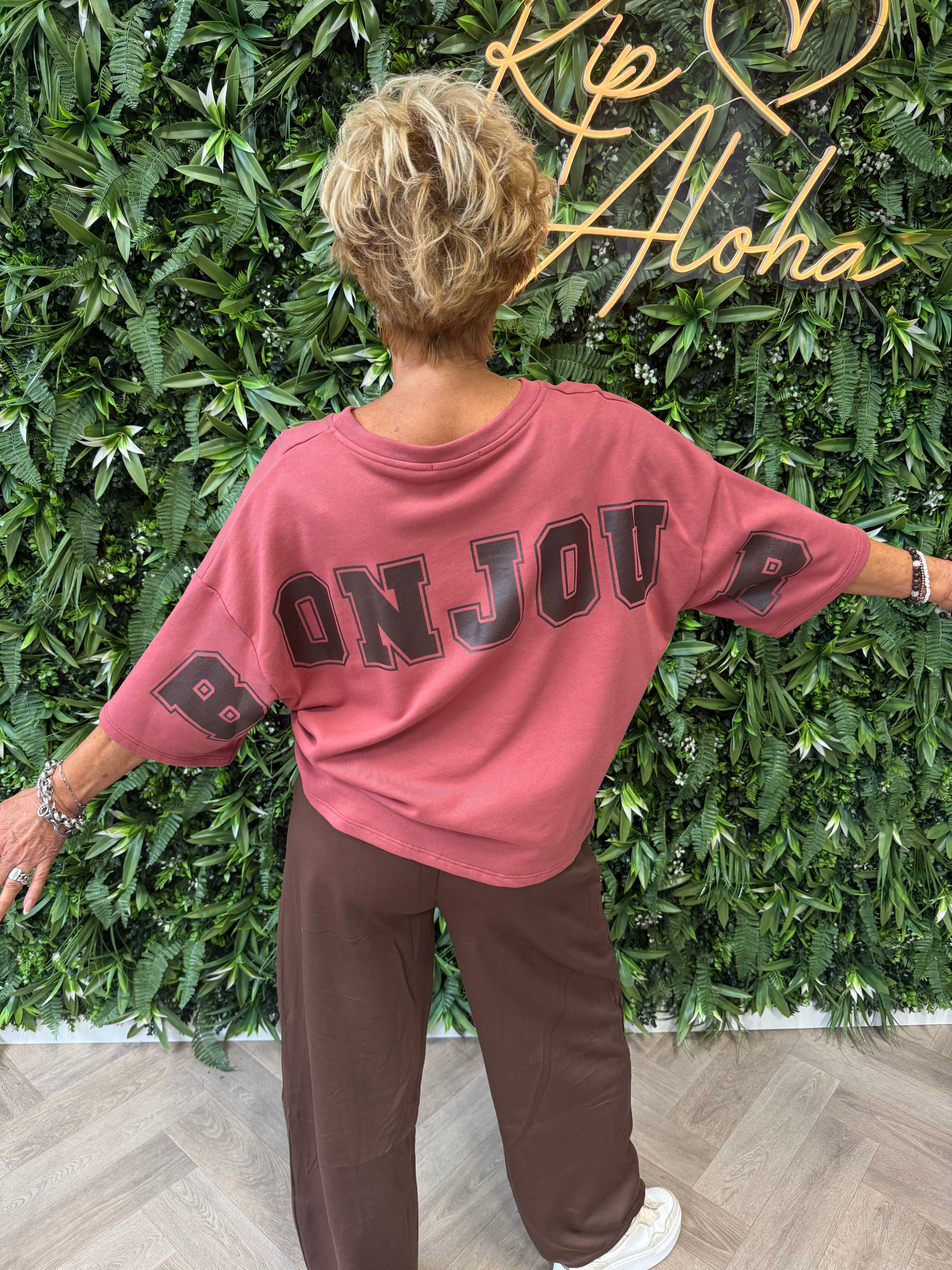 Sweater korte mouwen bonjour mauve
