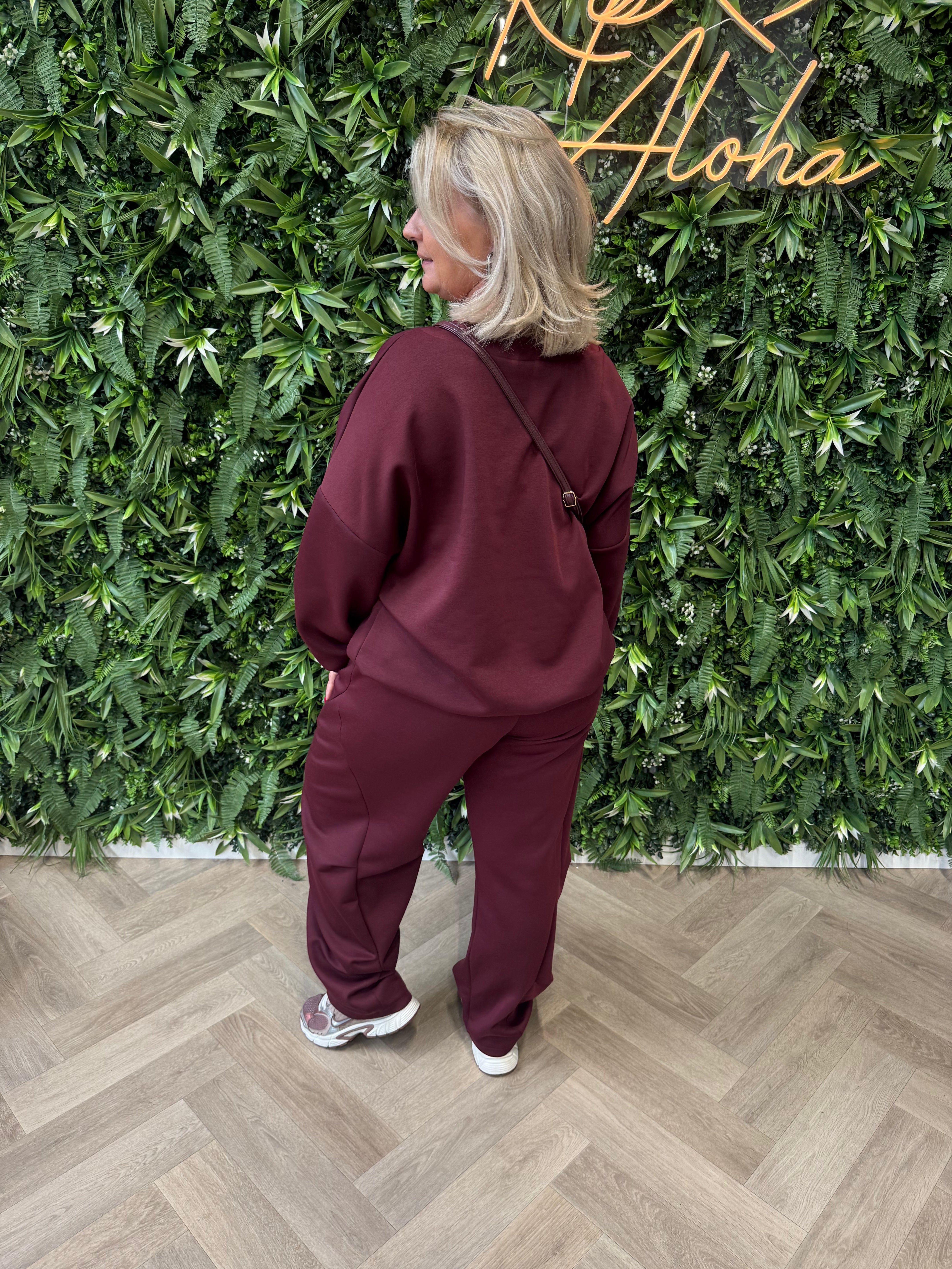 Joggingspak met brede hals uni bordeaux