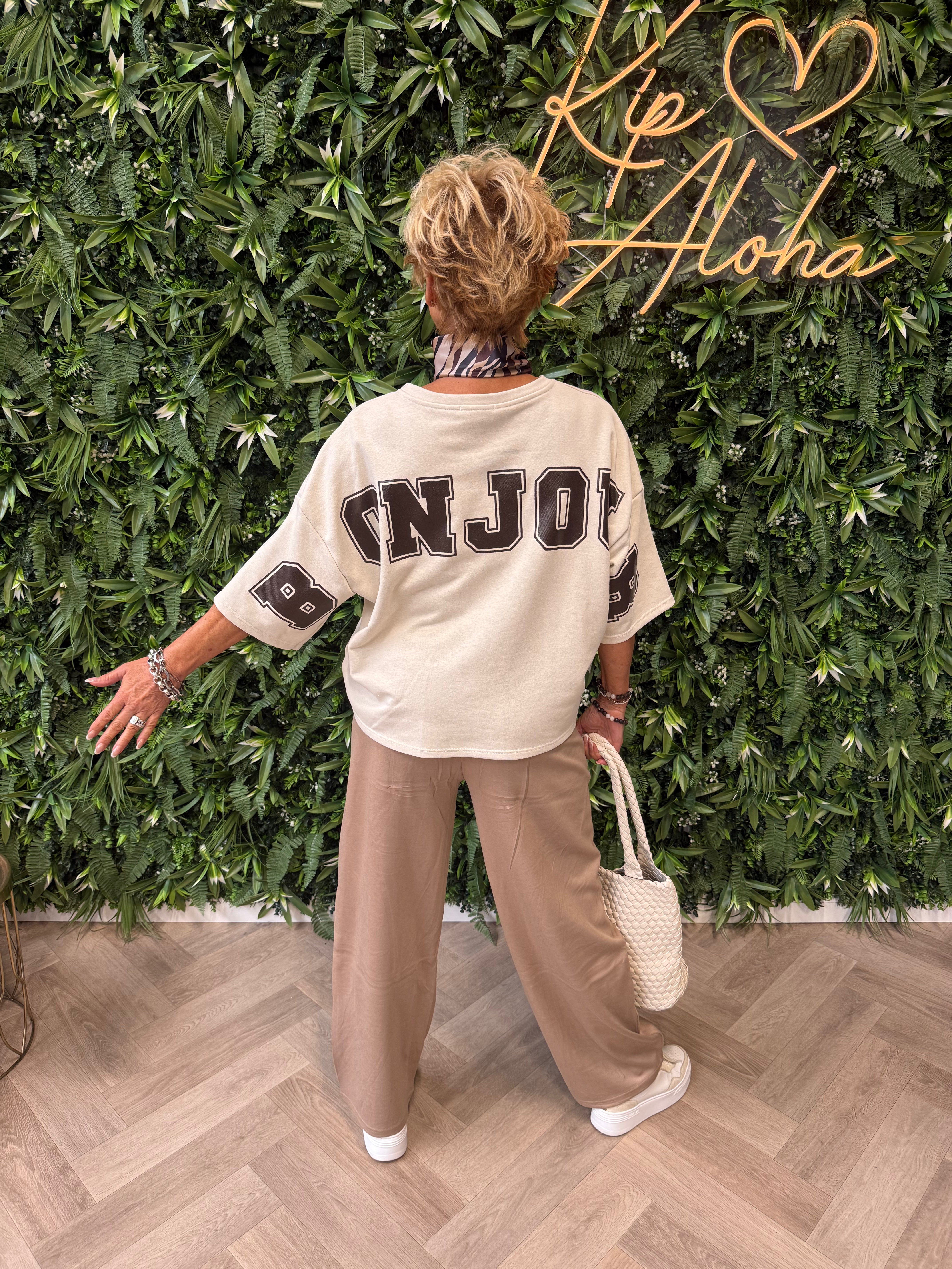 Sweater korte mouwen bonjour beige