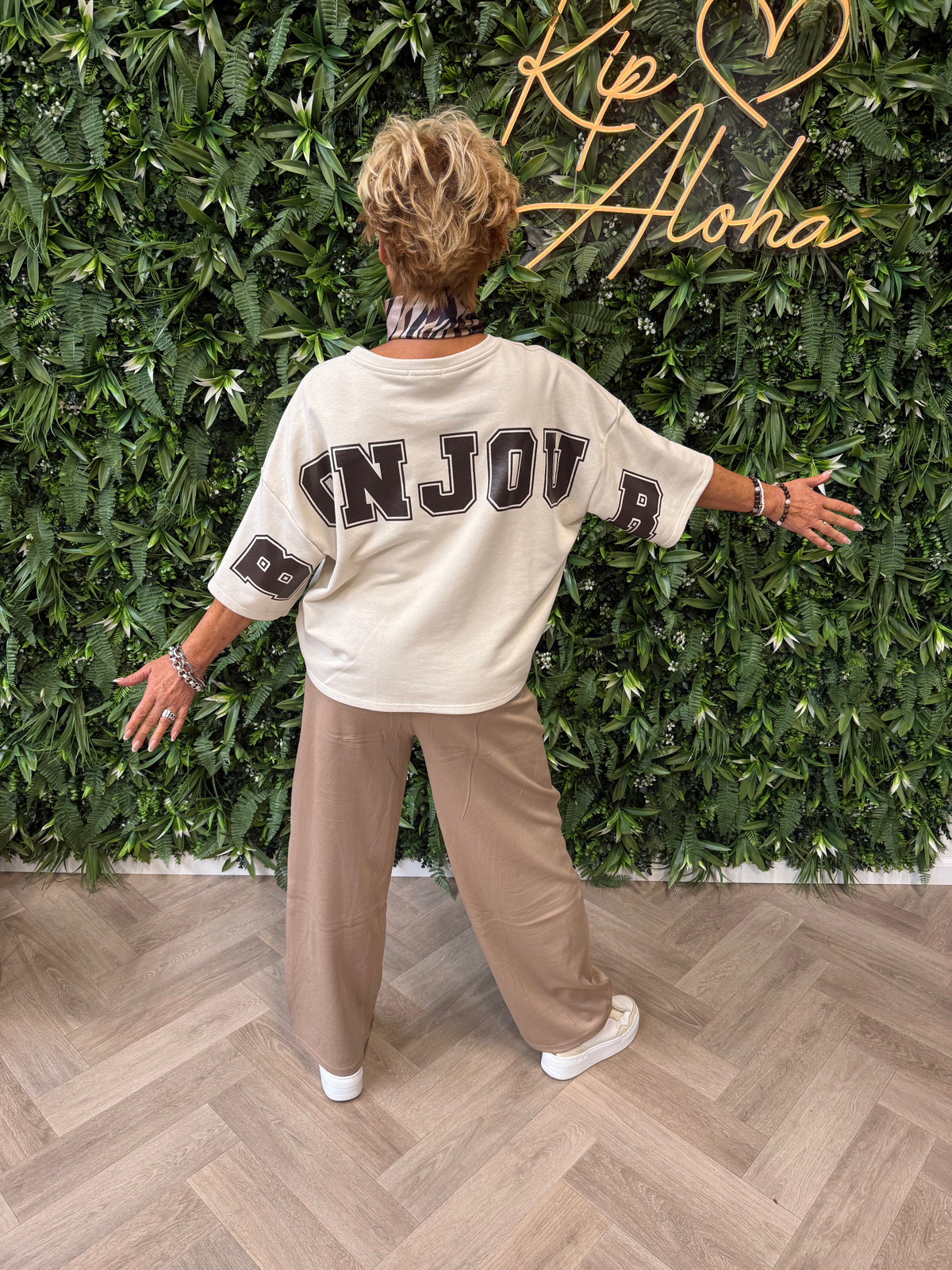 Sweater korte mouwen bonjour beige