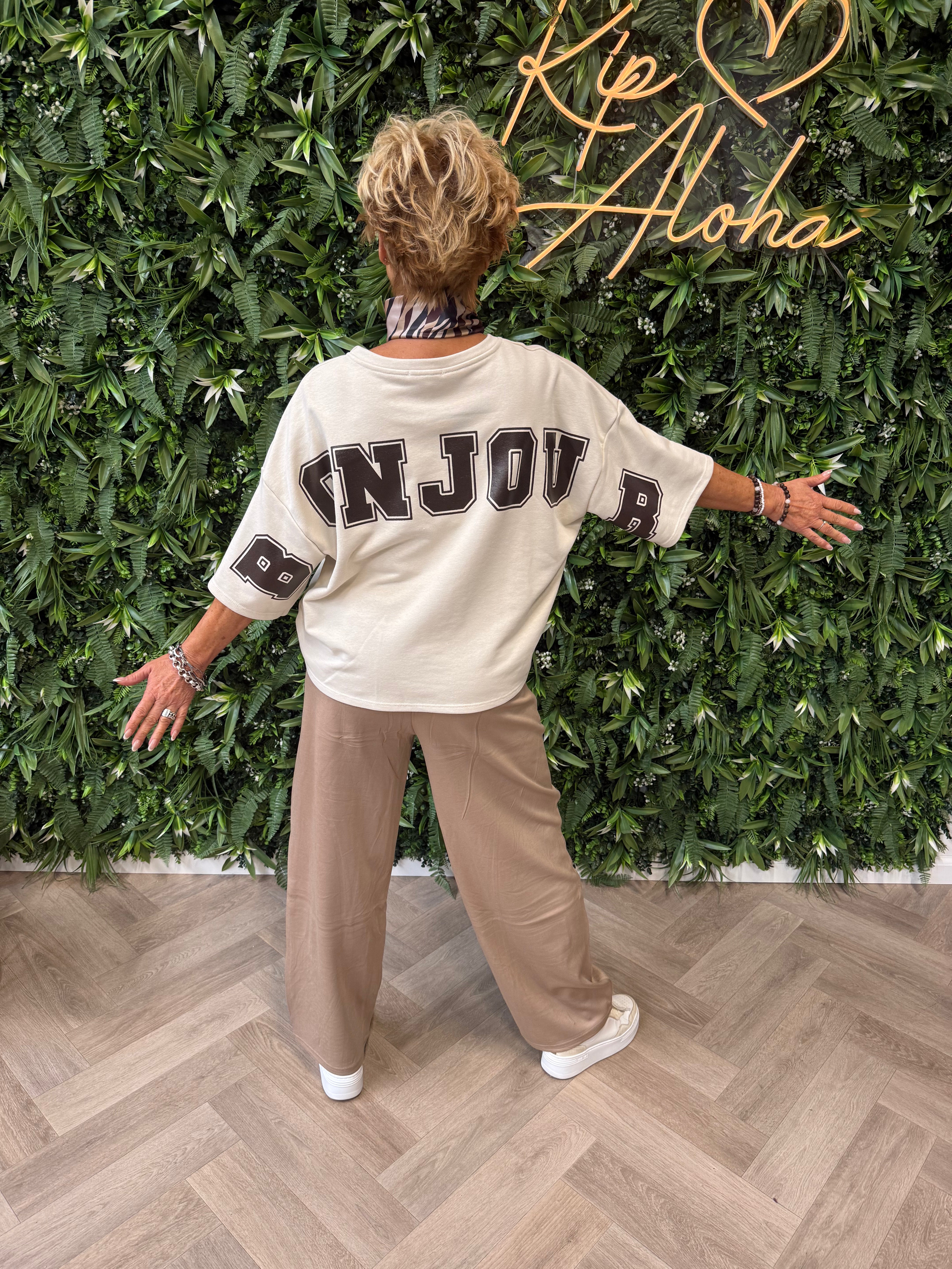Sweater korte mouwen bonjour beige