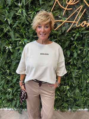 Sweater korte mouwen bonjour beige