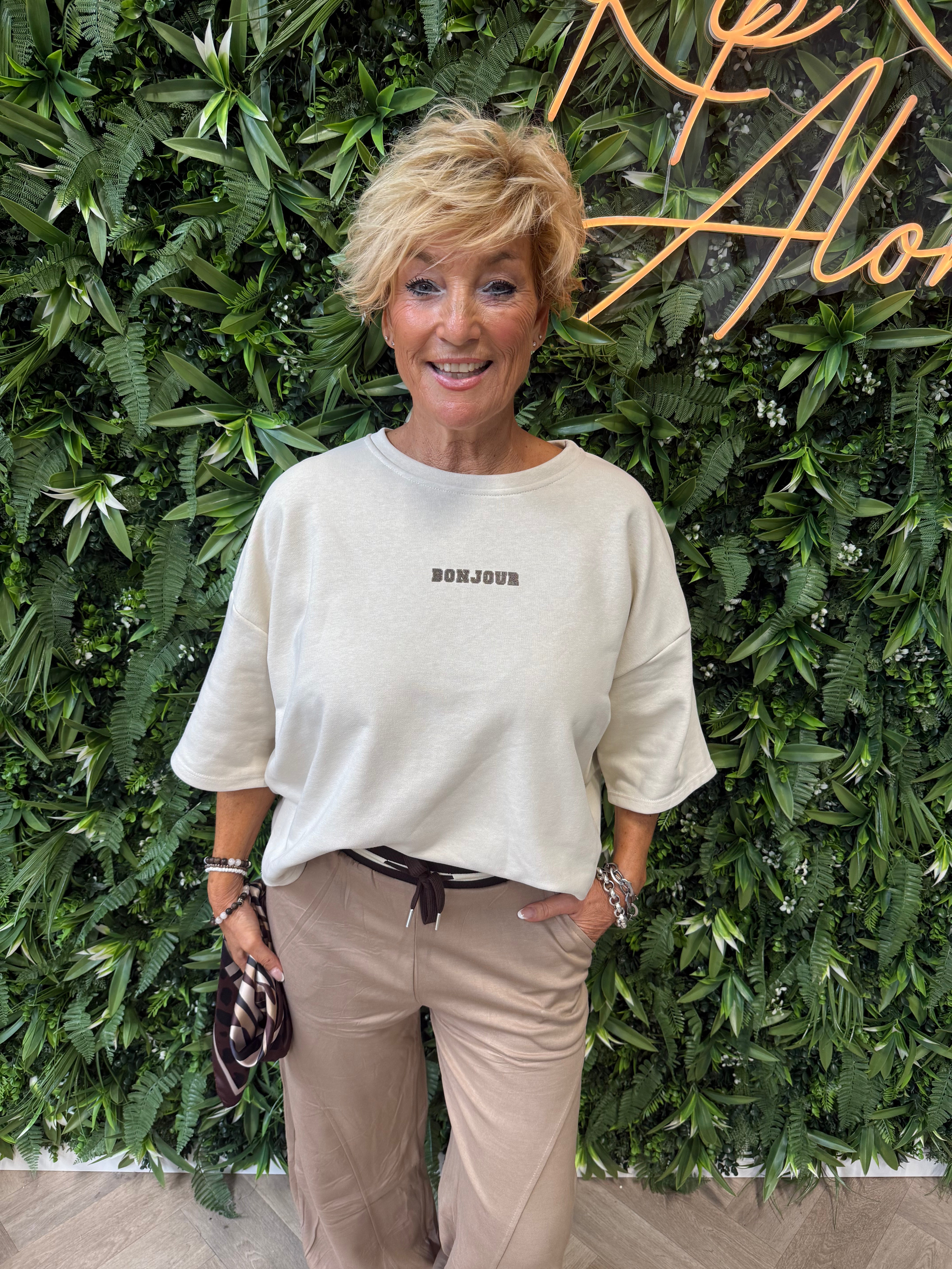 Sweater korte mouwen bonjour beige