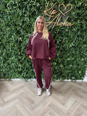 Joggingspak elastieken onderkant met bies bordeaux