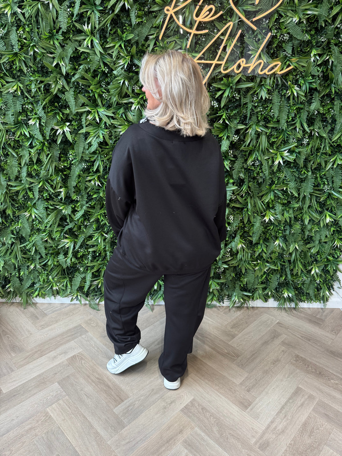 Joggingspak met brede hals uni zwart