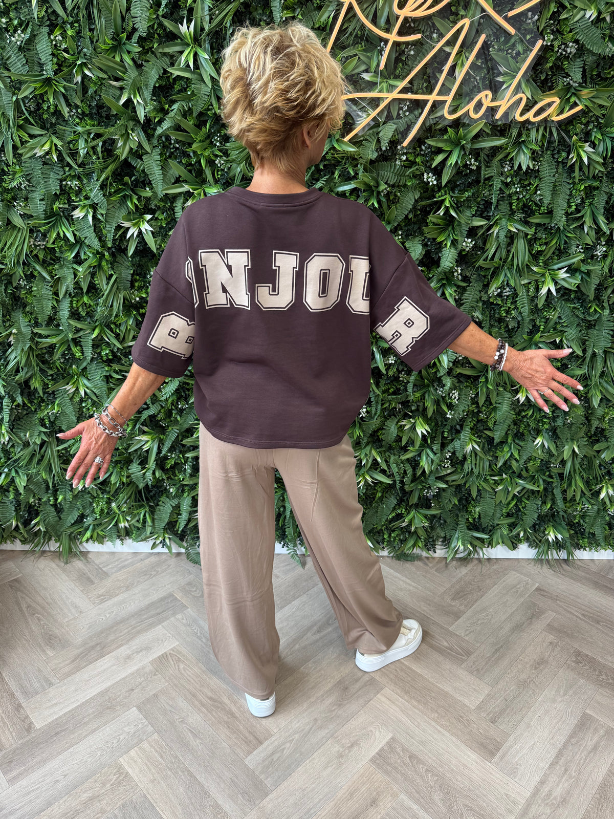 Sweater korte mouwen bonjour donkerbruin