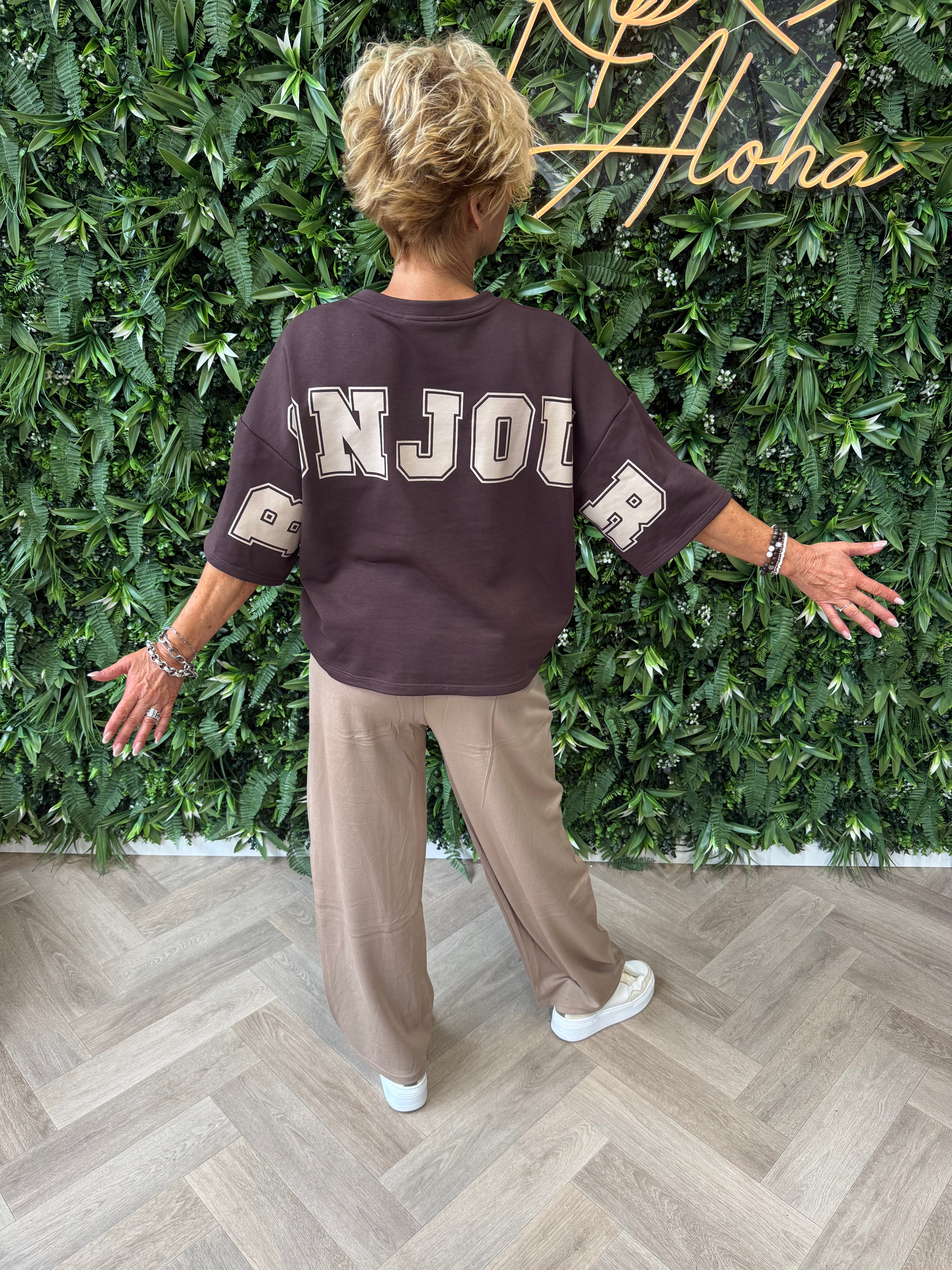 Sweater korte mouwen bonjour donkerbruin