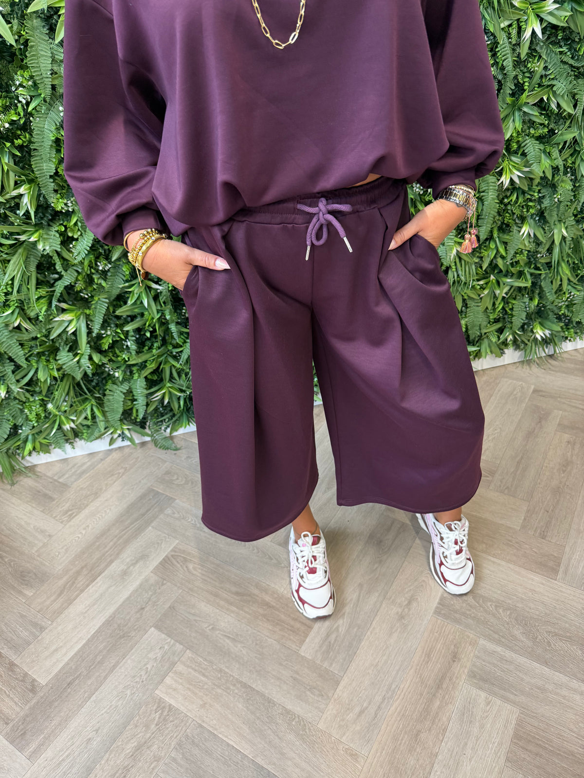 3/4e joggingsbroek uni aubergine