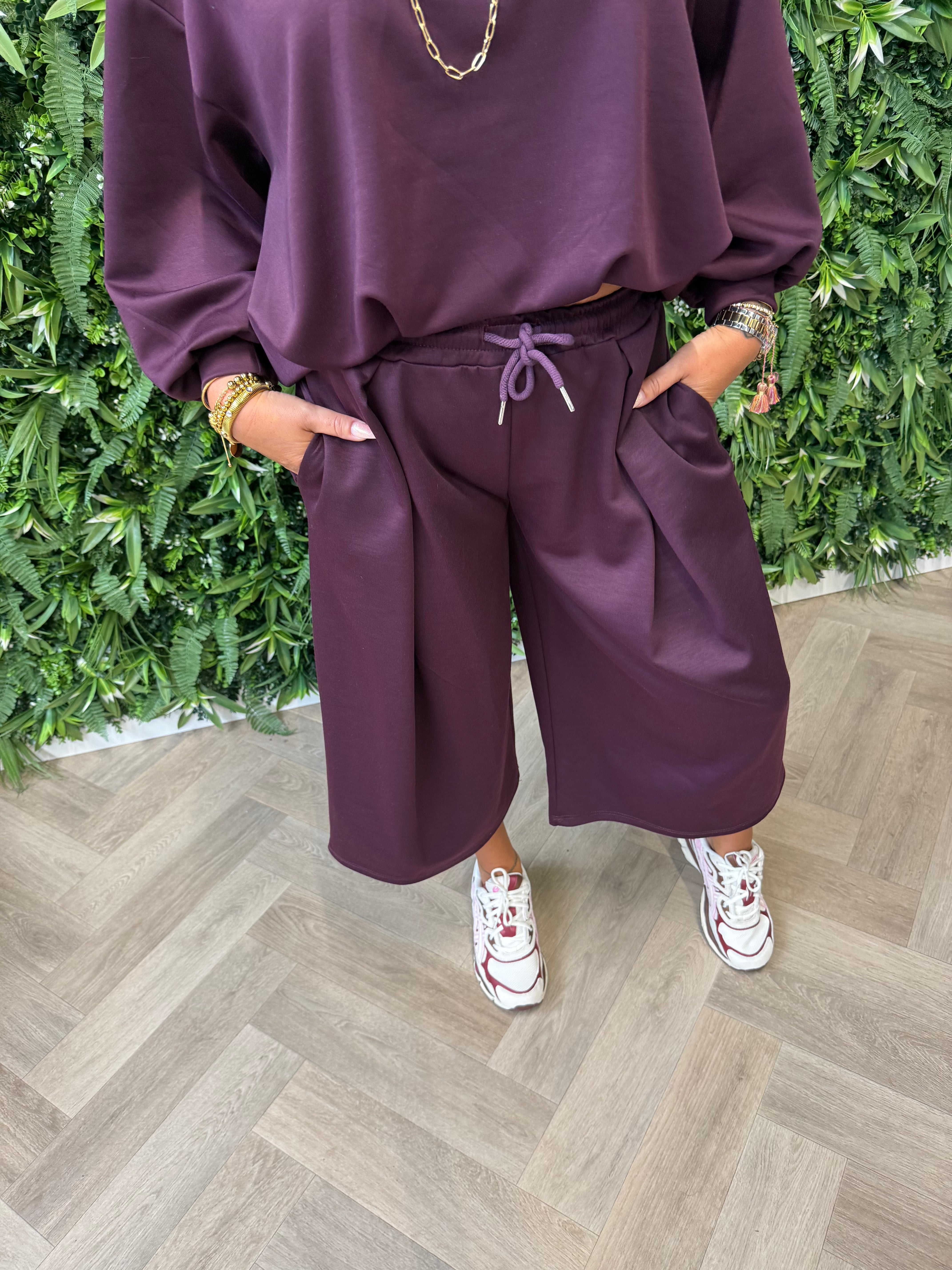 3/4e joggingsbroek uni aubergine