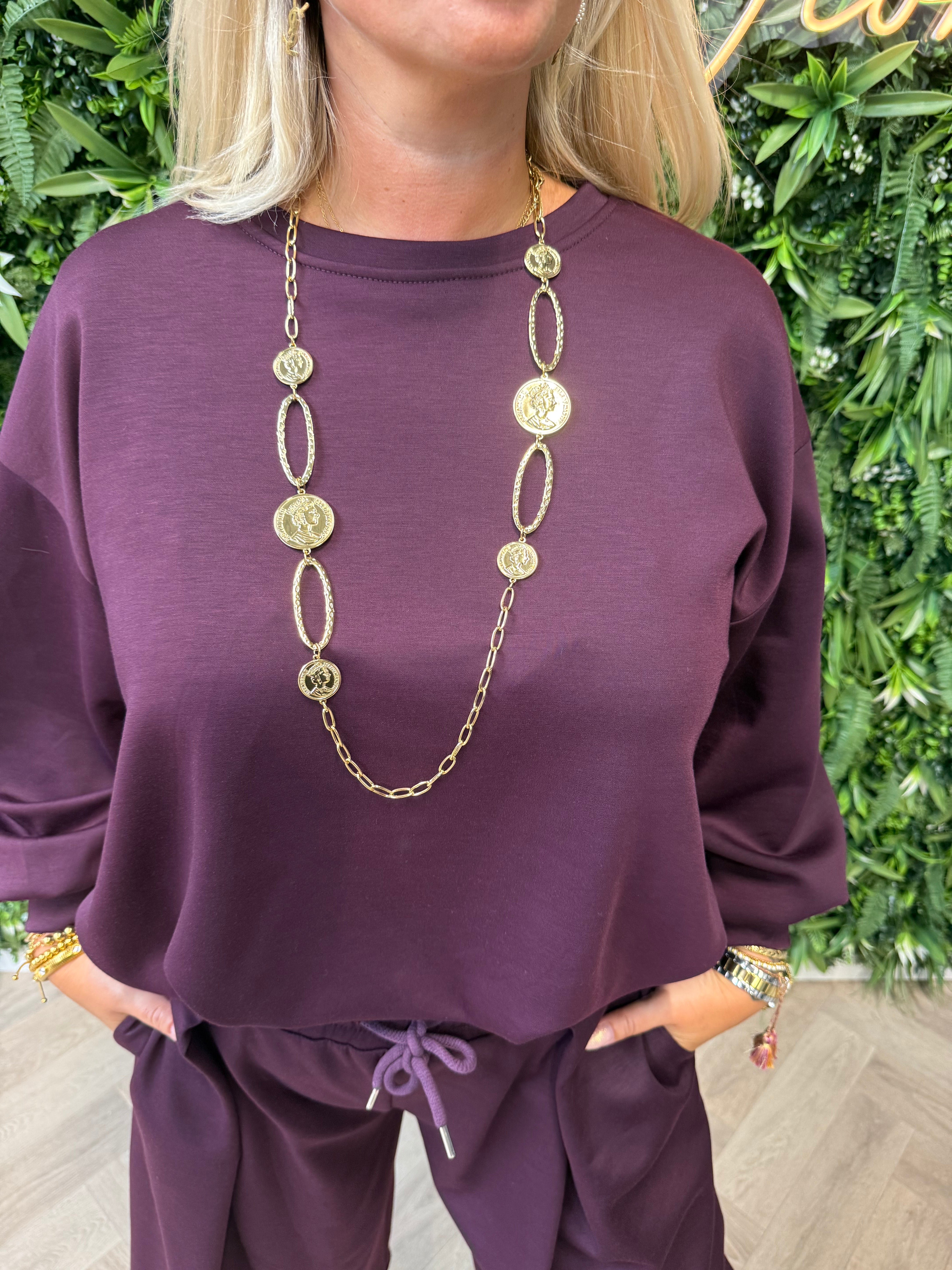 Lange stainless steel ketting met munt hangers