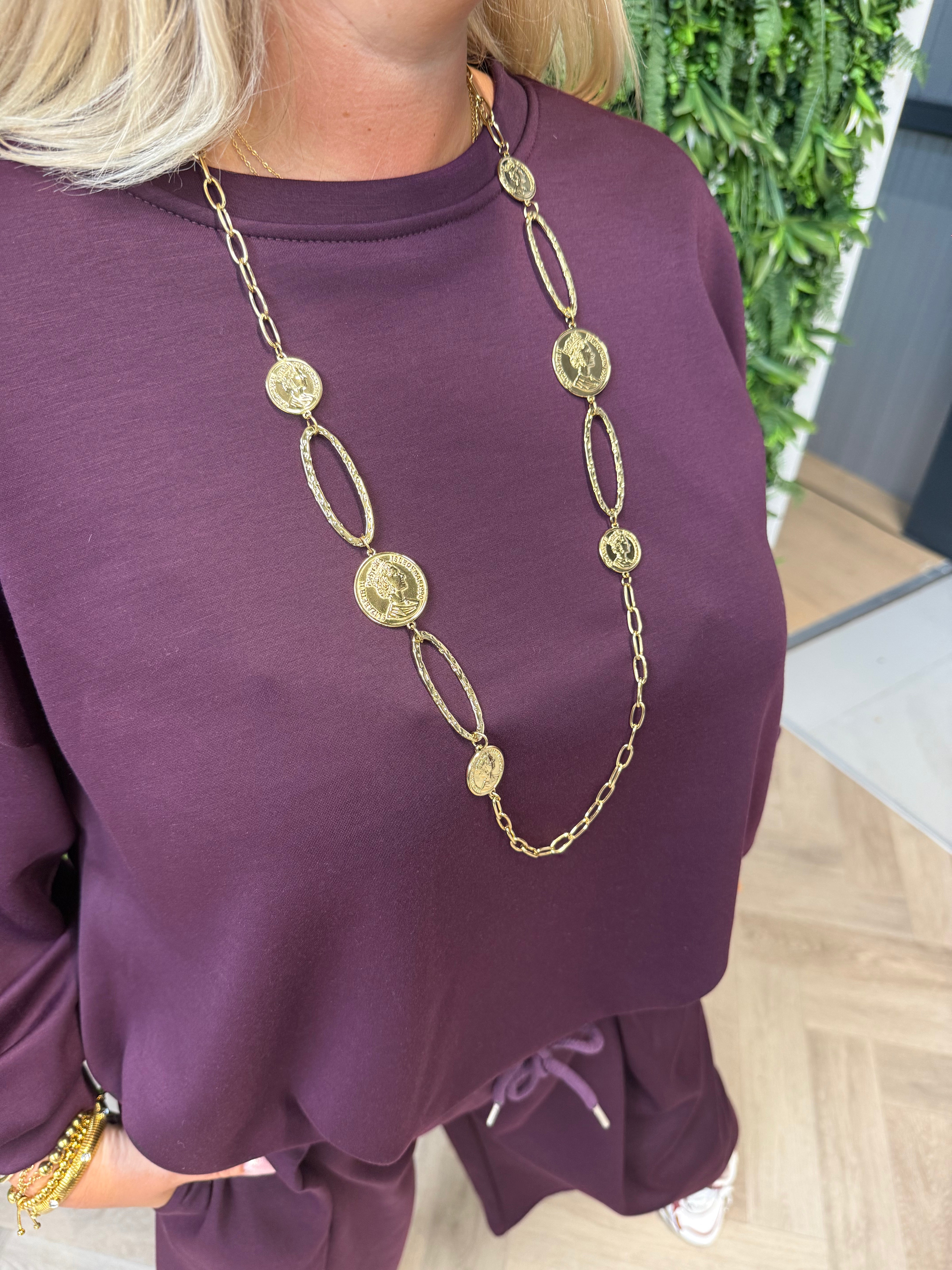 Lange stainless steel ketting met munt hangers