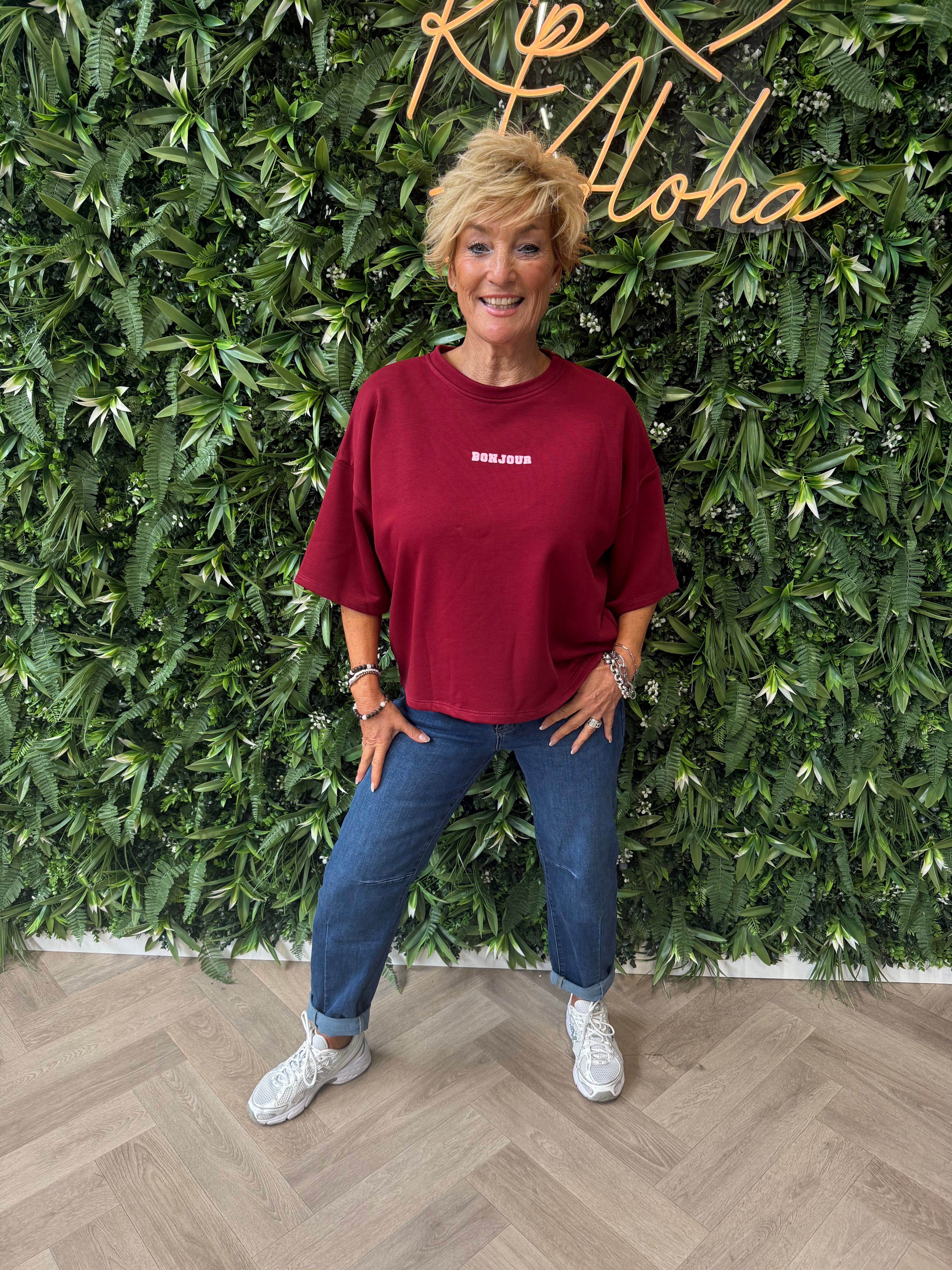 Sweater korte mouwen bonjour rood