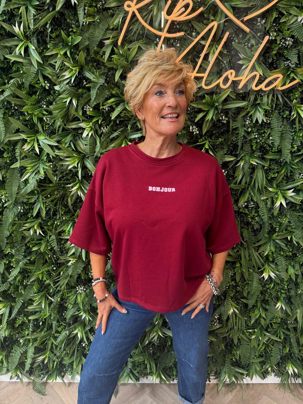 Sweater korte mouwen bonjour rood
