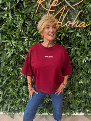 Sweater korte mouwen bonjour rood