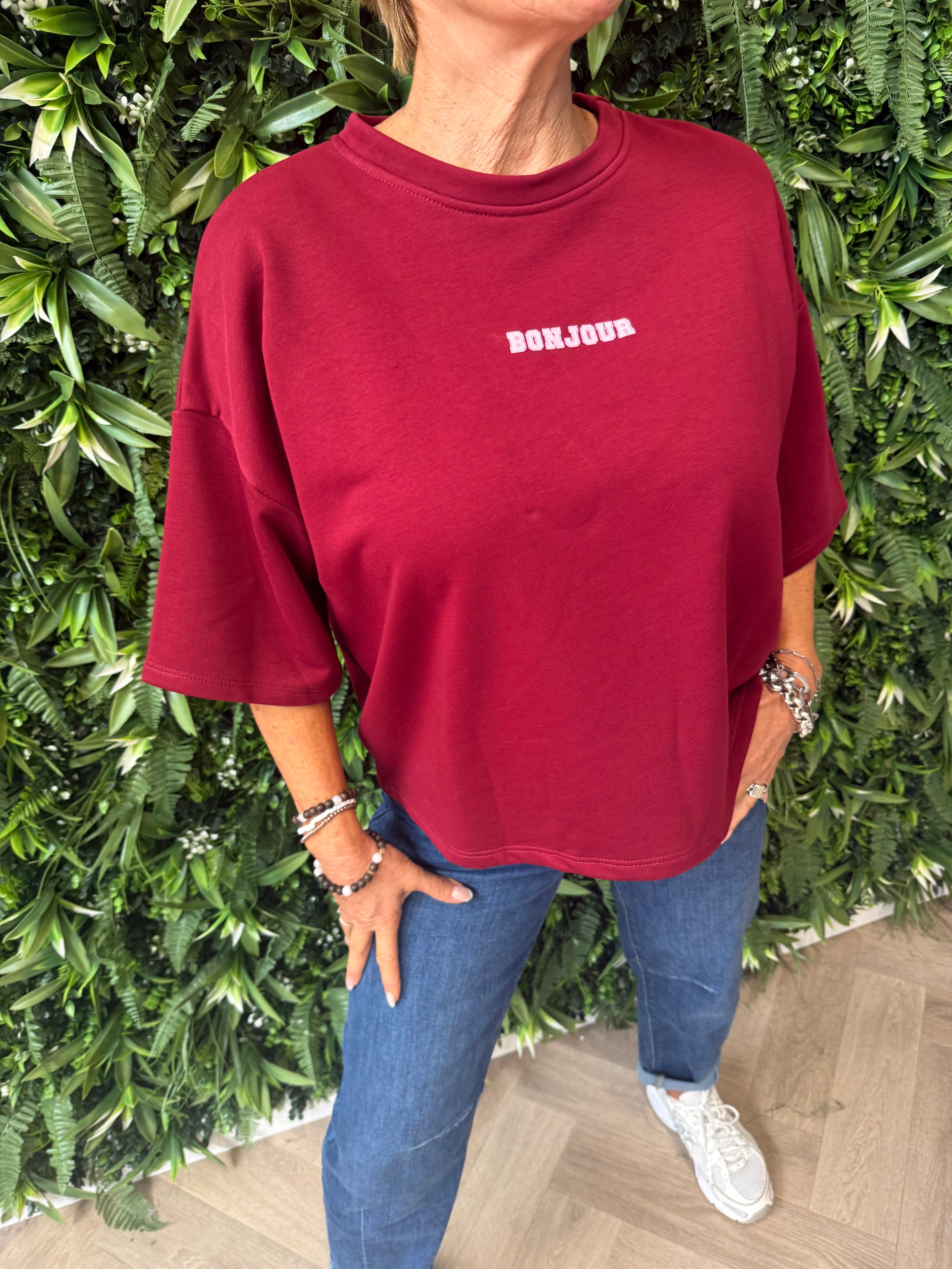 Sweater korte mouwen bonjour rood