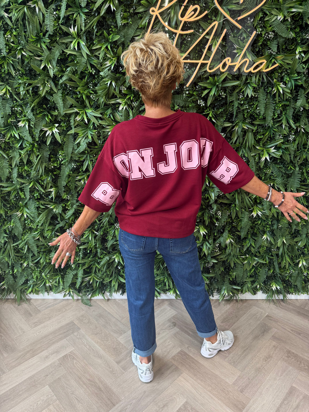 Sweater korte mouwen bonjour rood