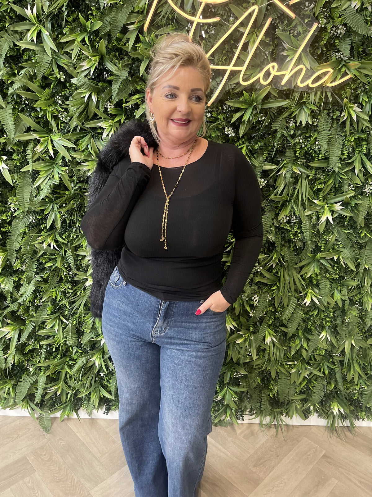 Basic mesh top zwart