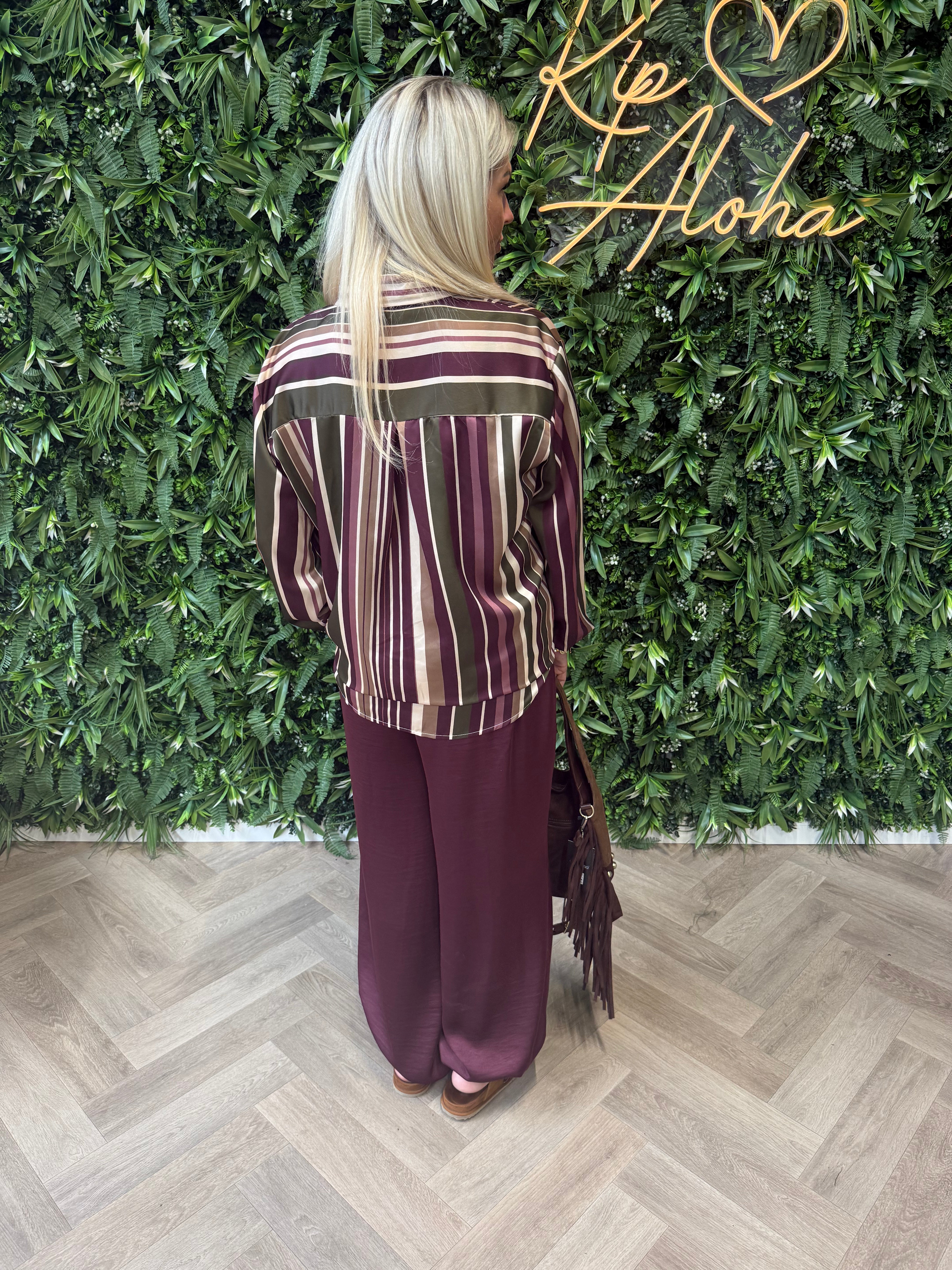 Silky broek met aantrekkoord bordeaux