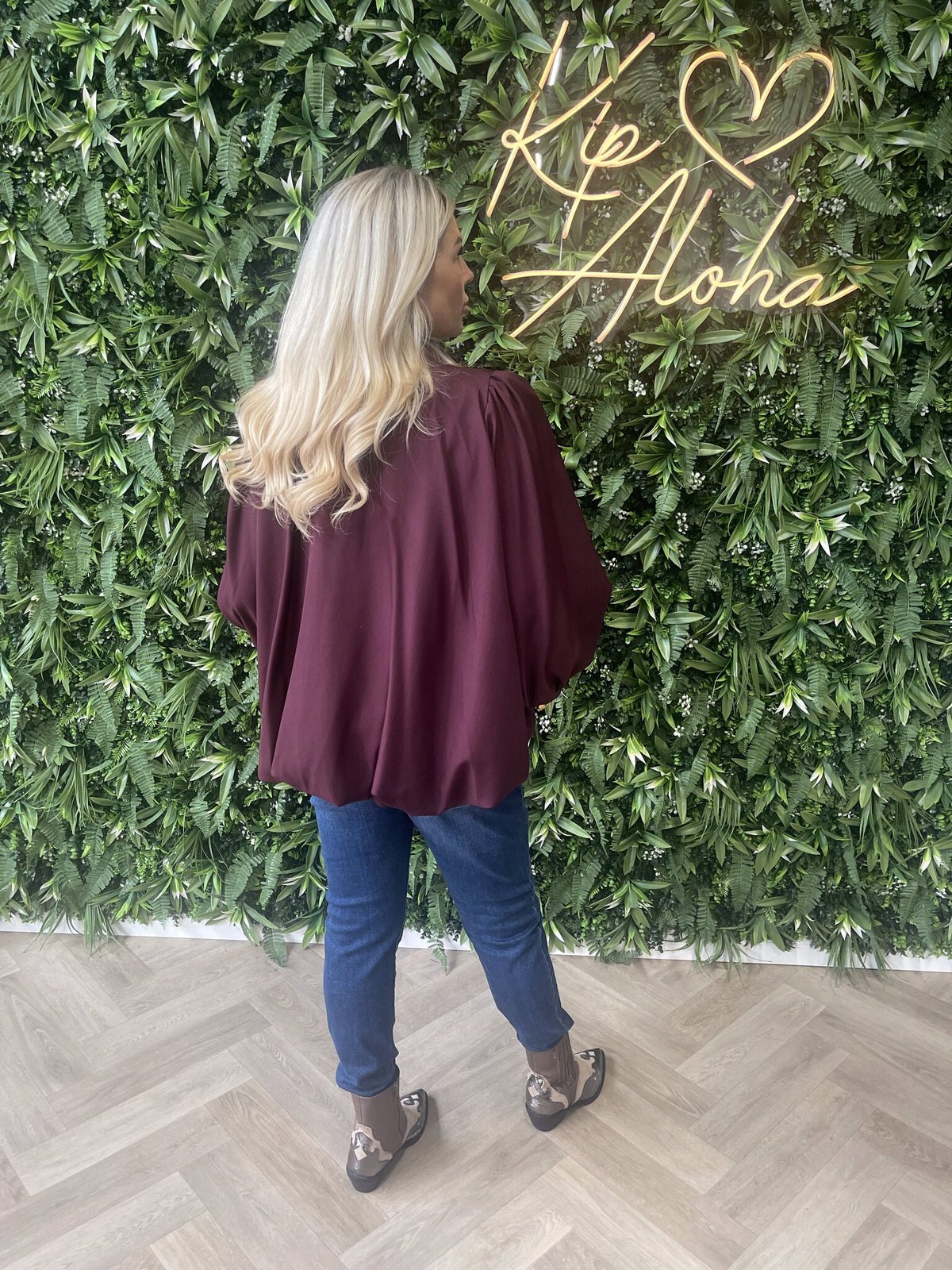 Bomber jasje knopen met pofmouwen aubergine