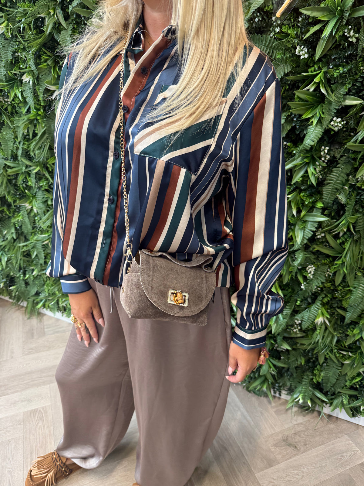 Silky broek met aantrekkoord taupe