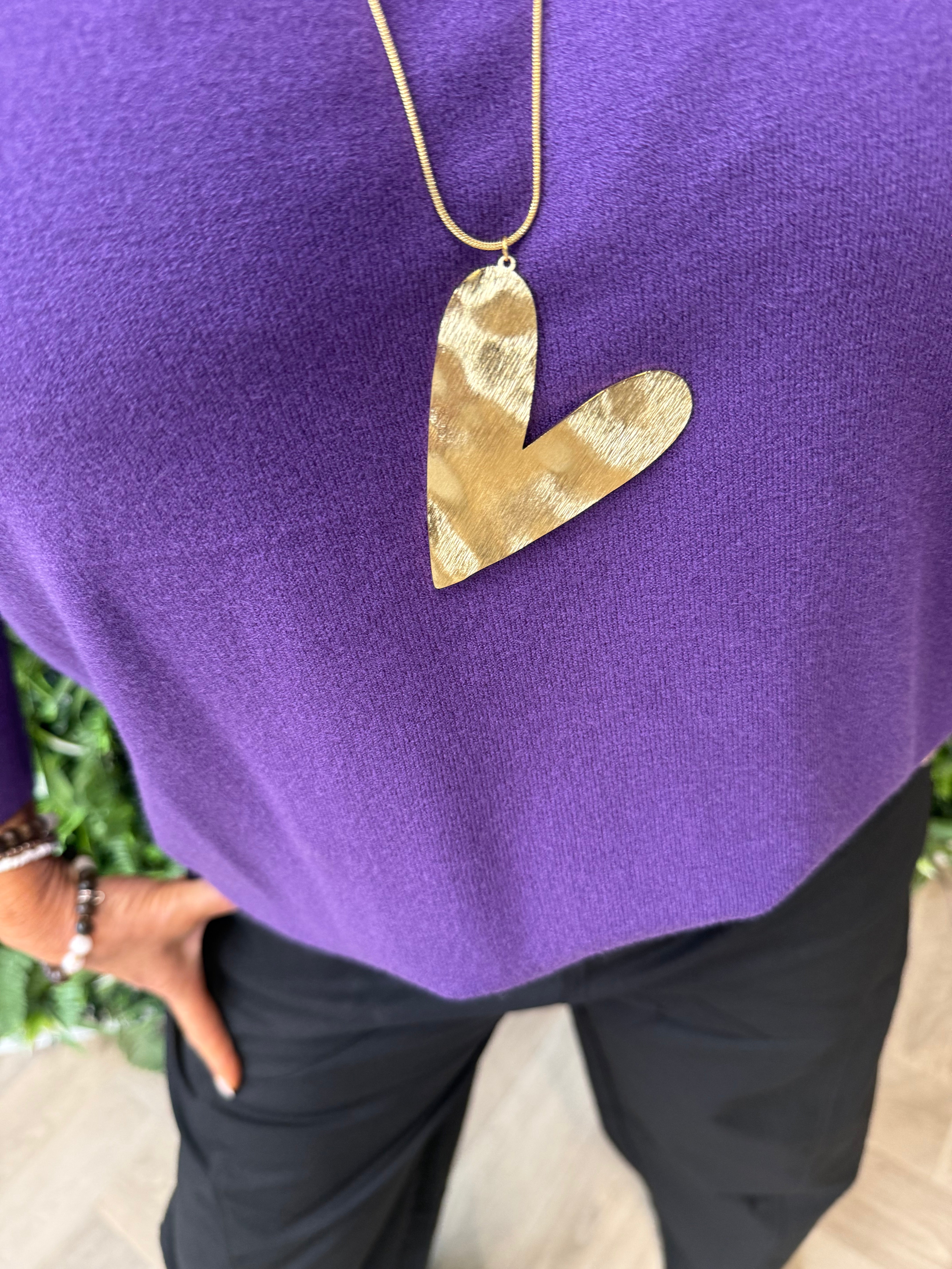 Lange stainless steel ketting met hart goud