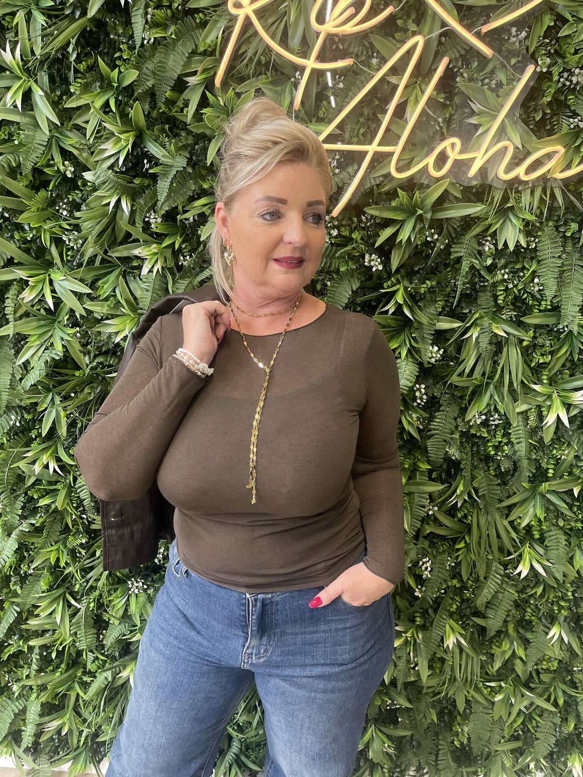 Basic mesh top donkerbruin