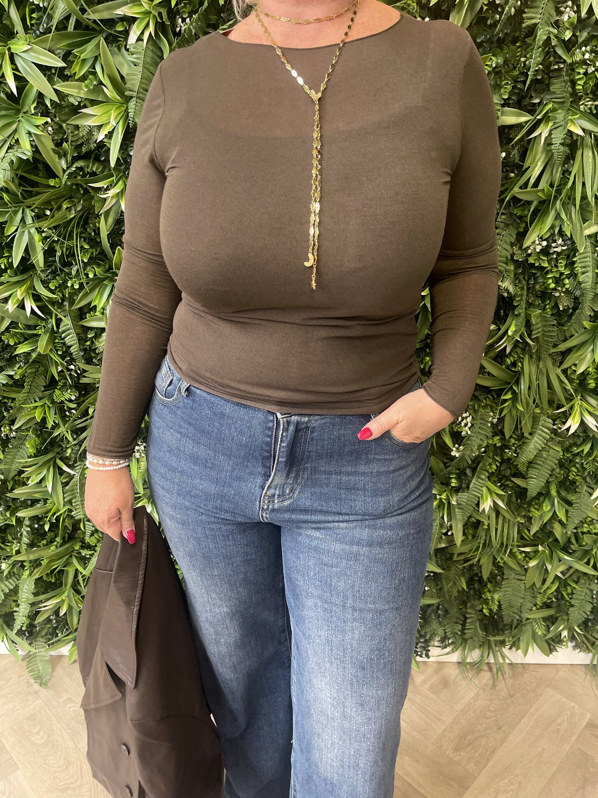 Basic mesh top donkerbruin