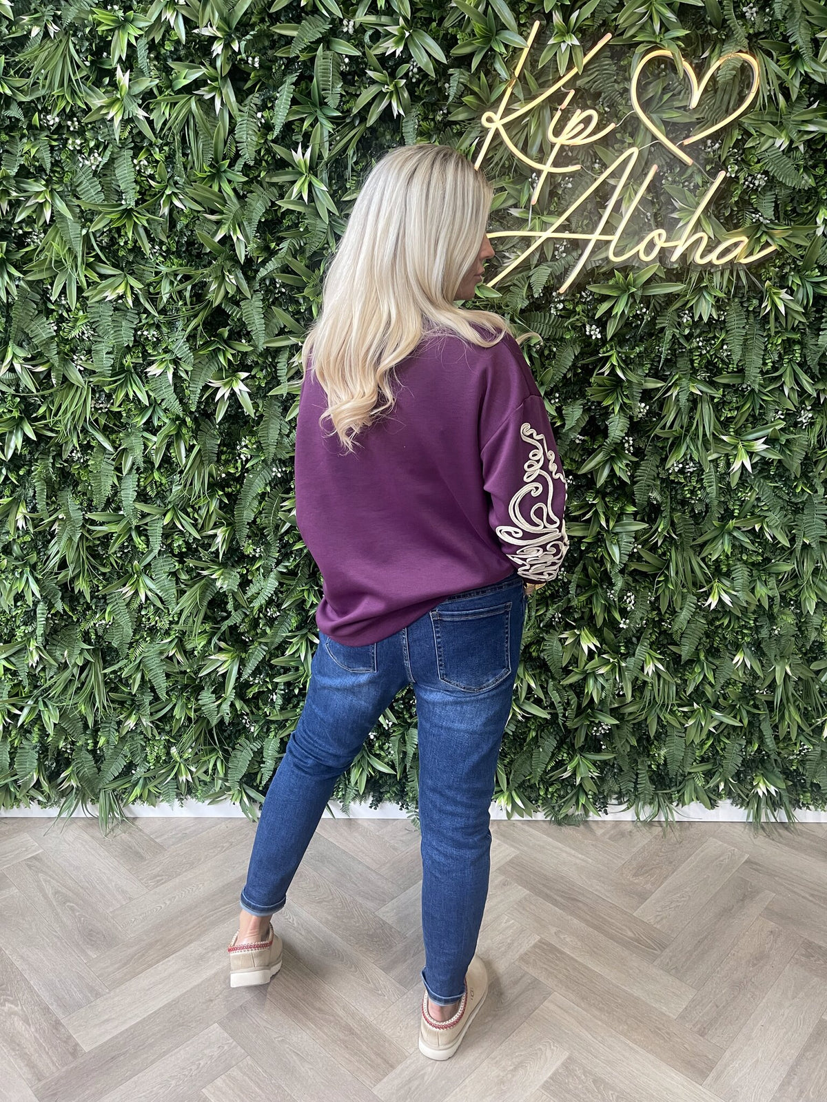 Sweater ronde hals met mouw detail paars