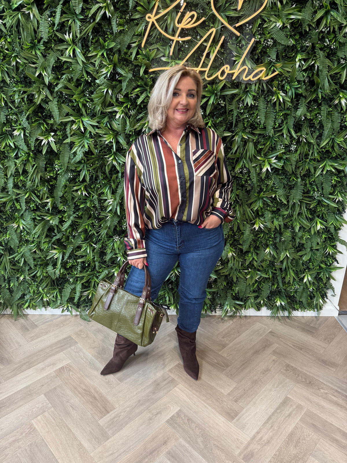 Blouse strepen met borstzakje zwart