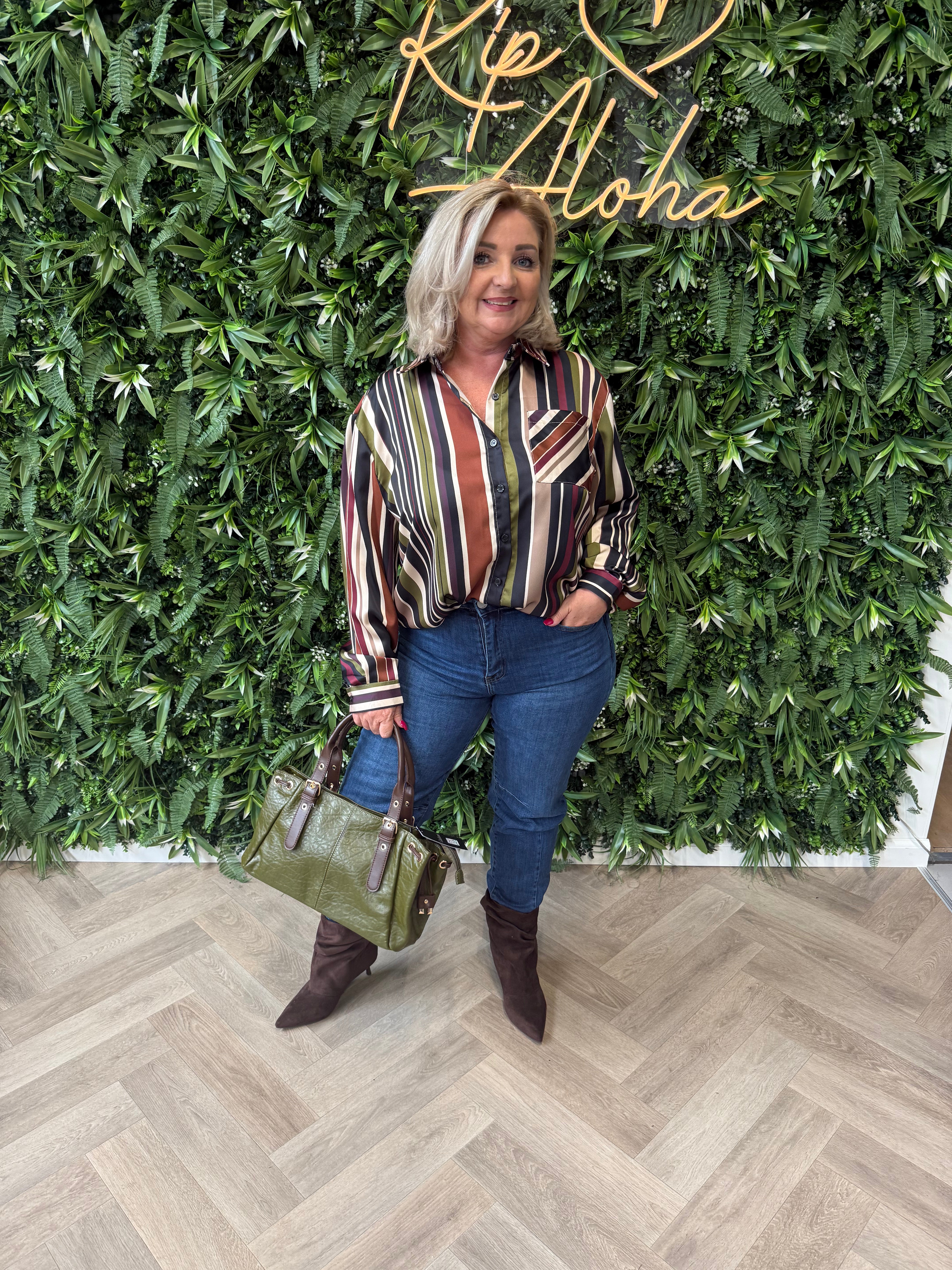 Blouse strepen met borstzakje zwart
