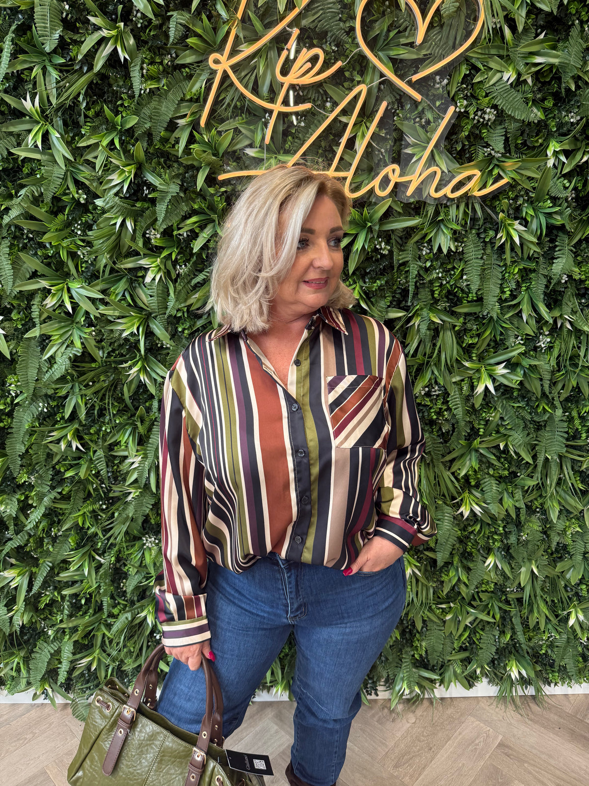 Blouse strepen met borstzakje zwart