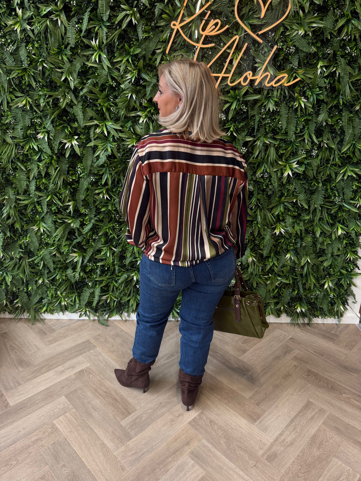 Blouse strepen met borstzakje zwart