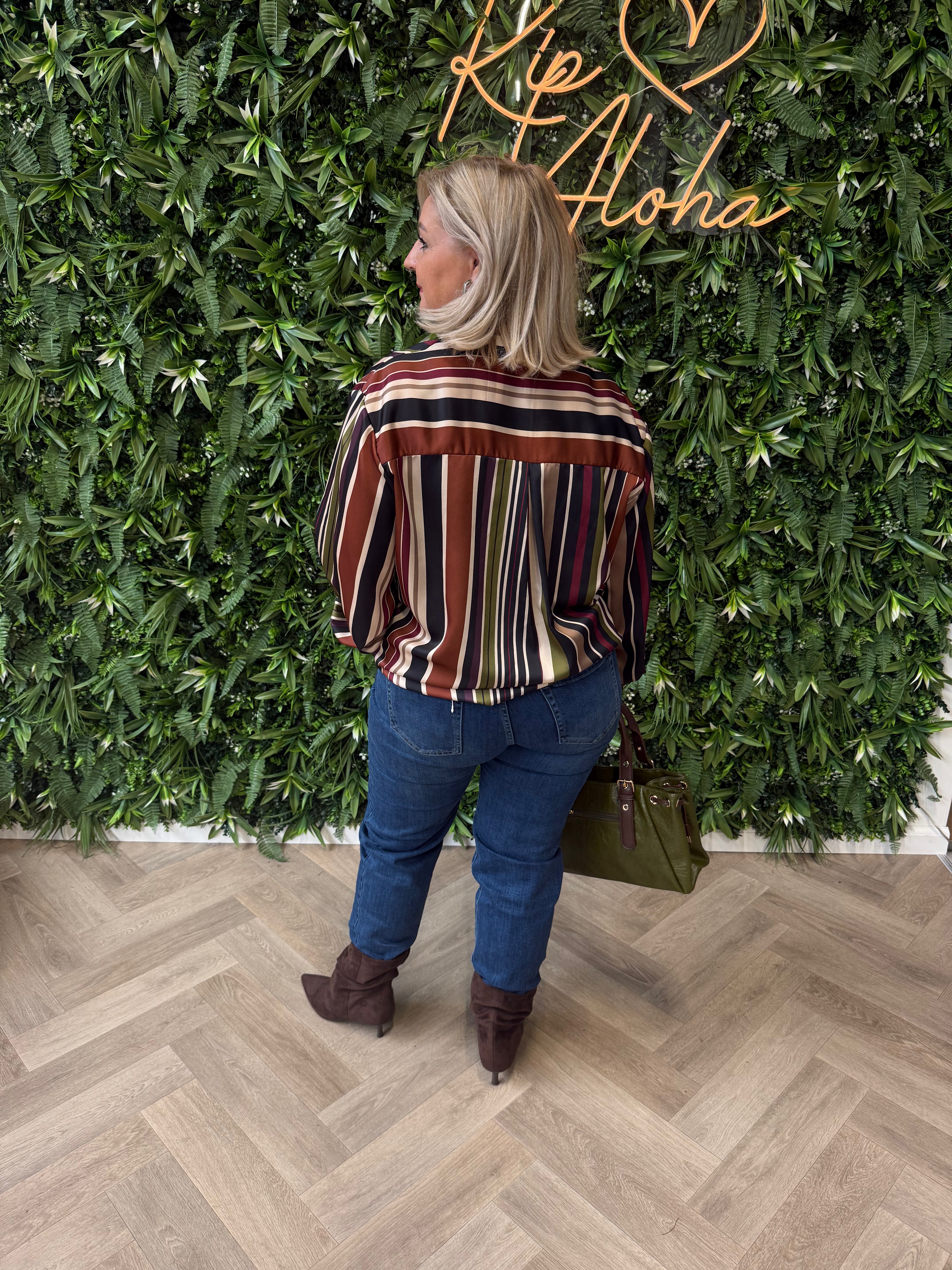 Blouse strepen met borstzakje zwart