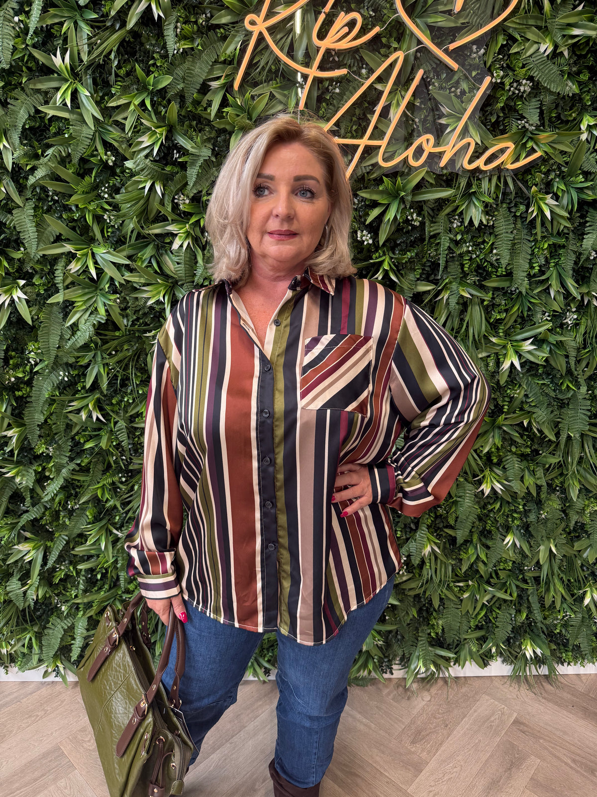 Blouse strepen met borstzakje zwart