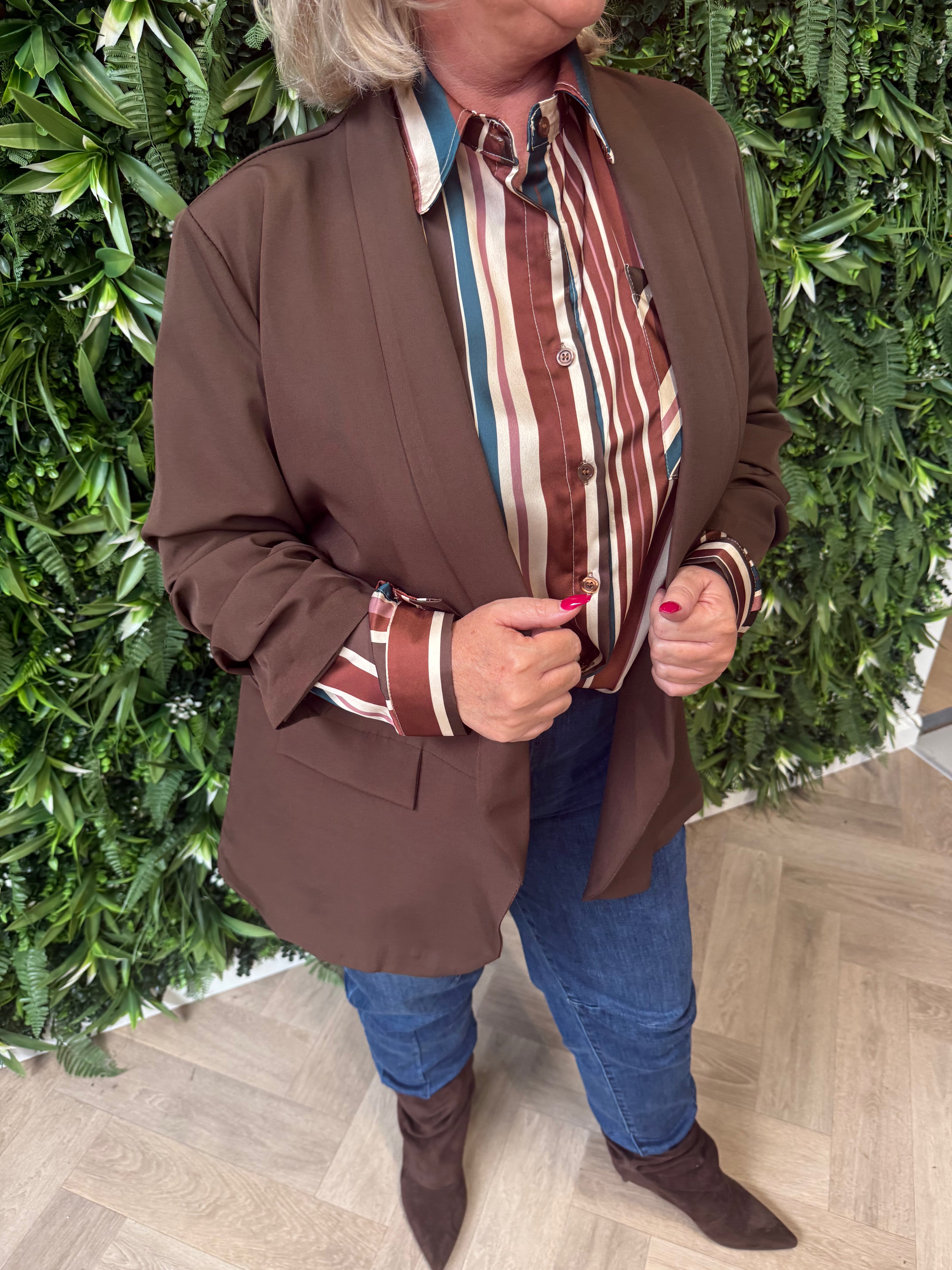 Blazer uni ophaalmouwen donkerbruin