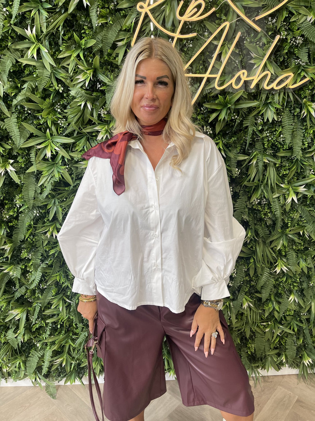 Blouse met wijde ballon mouwen uni wit