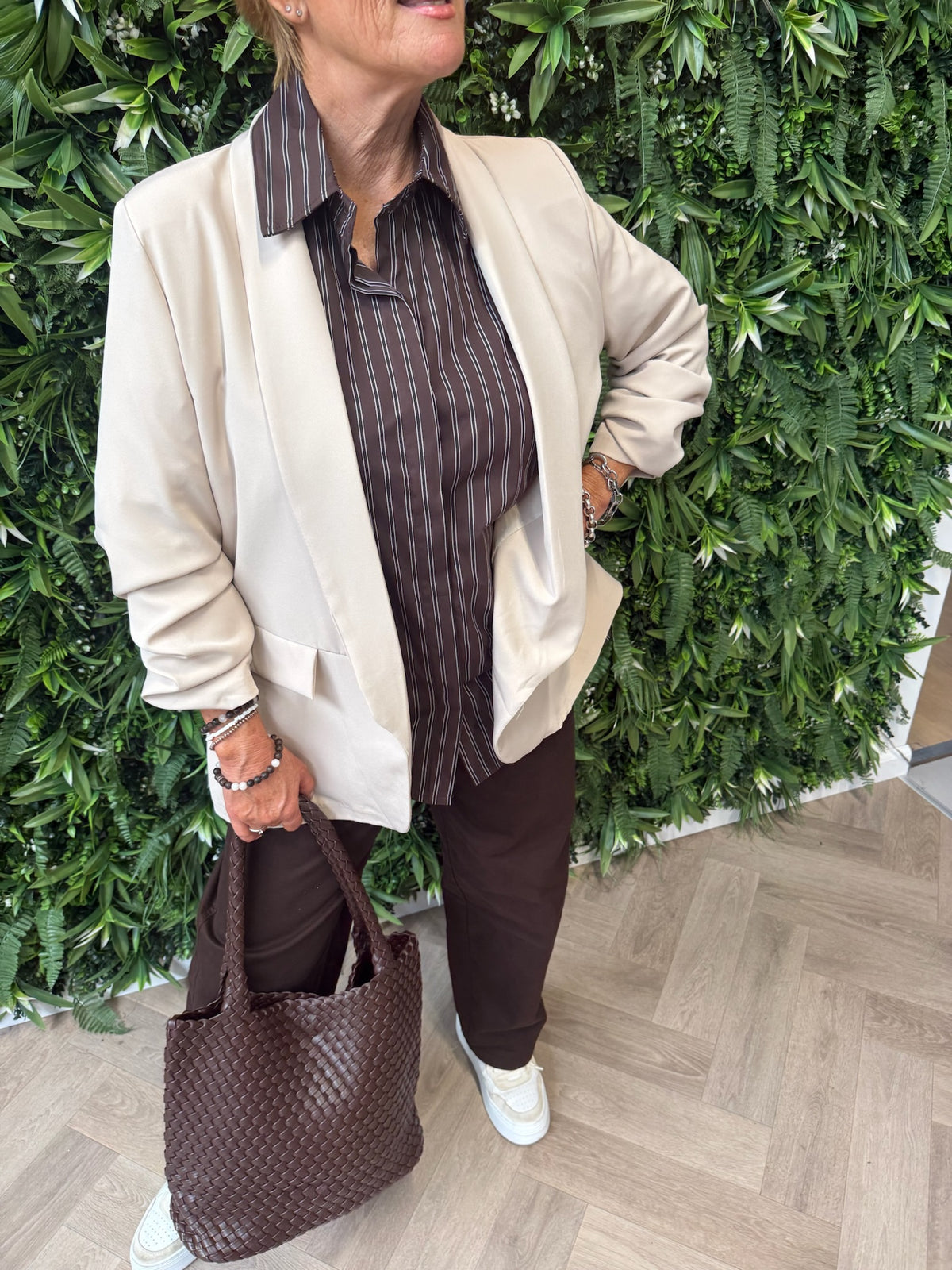 Blazer uni ophaalmouwen beige
