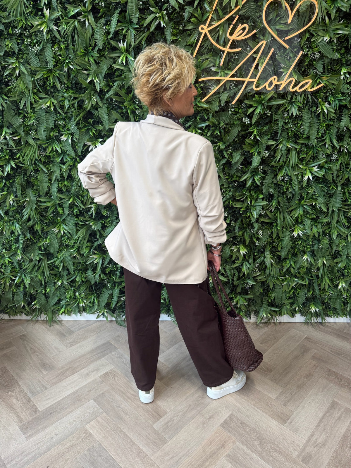 Blazer uni ophaalmouwen beige